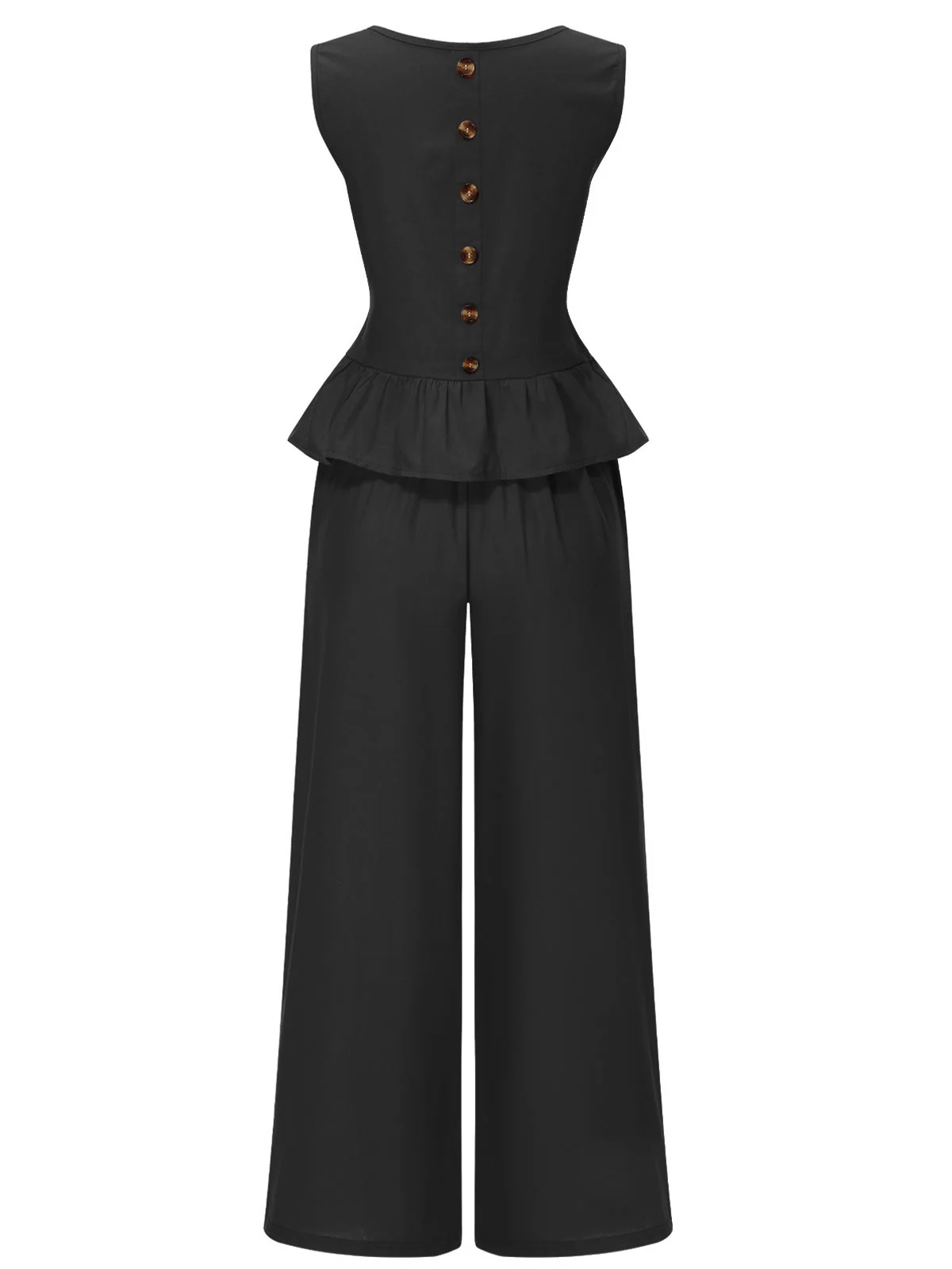 2PCS 1940er Solide Rüschen Tank Top & Gerade Hosen - Image 3