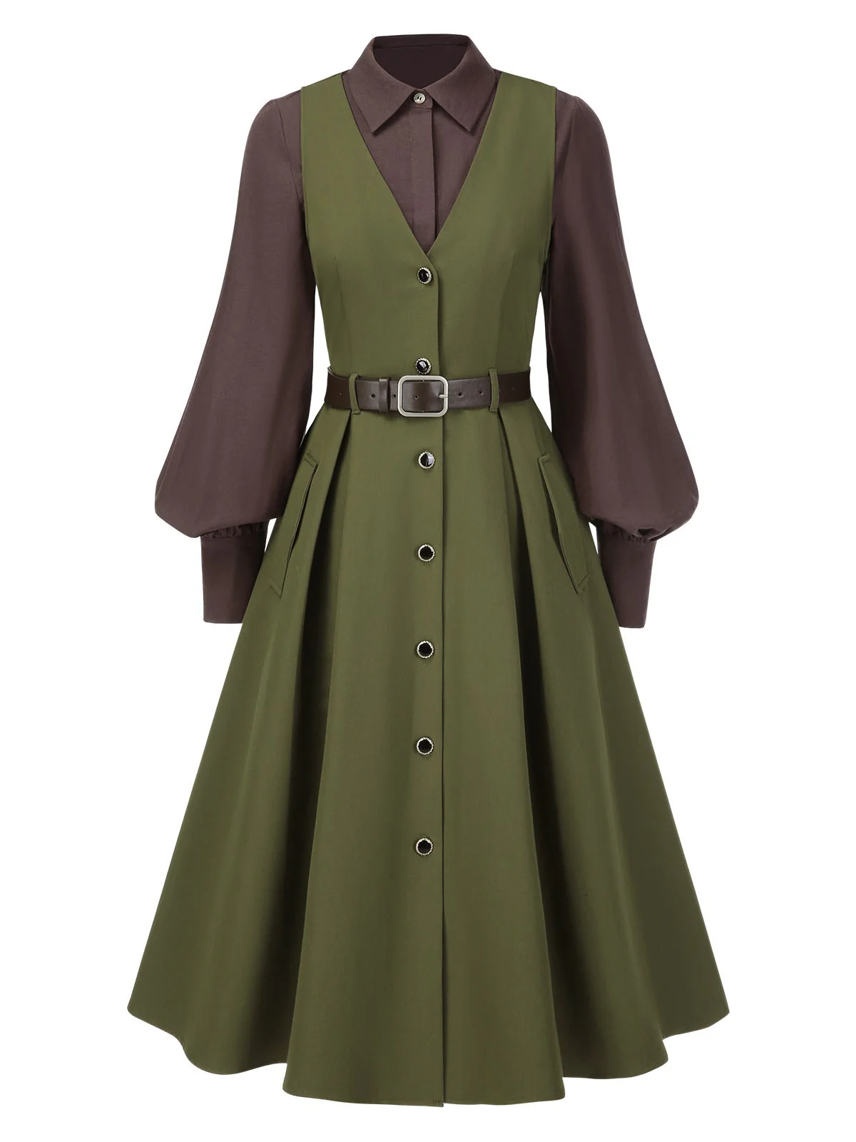 2PCS 1950er Laternenhülle Bluse & Taschen Weste Kleid - Image 3