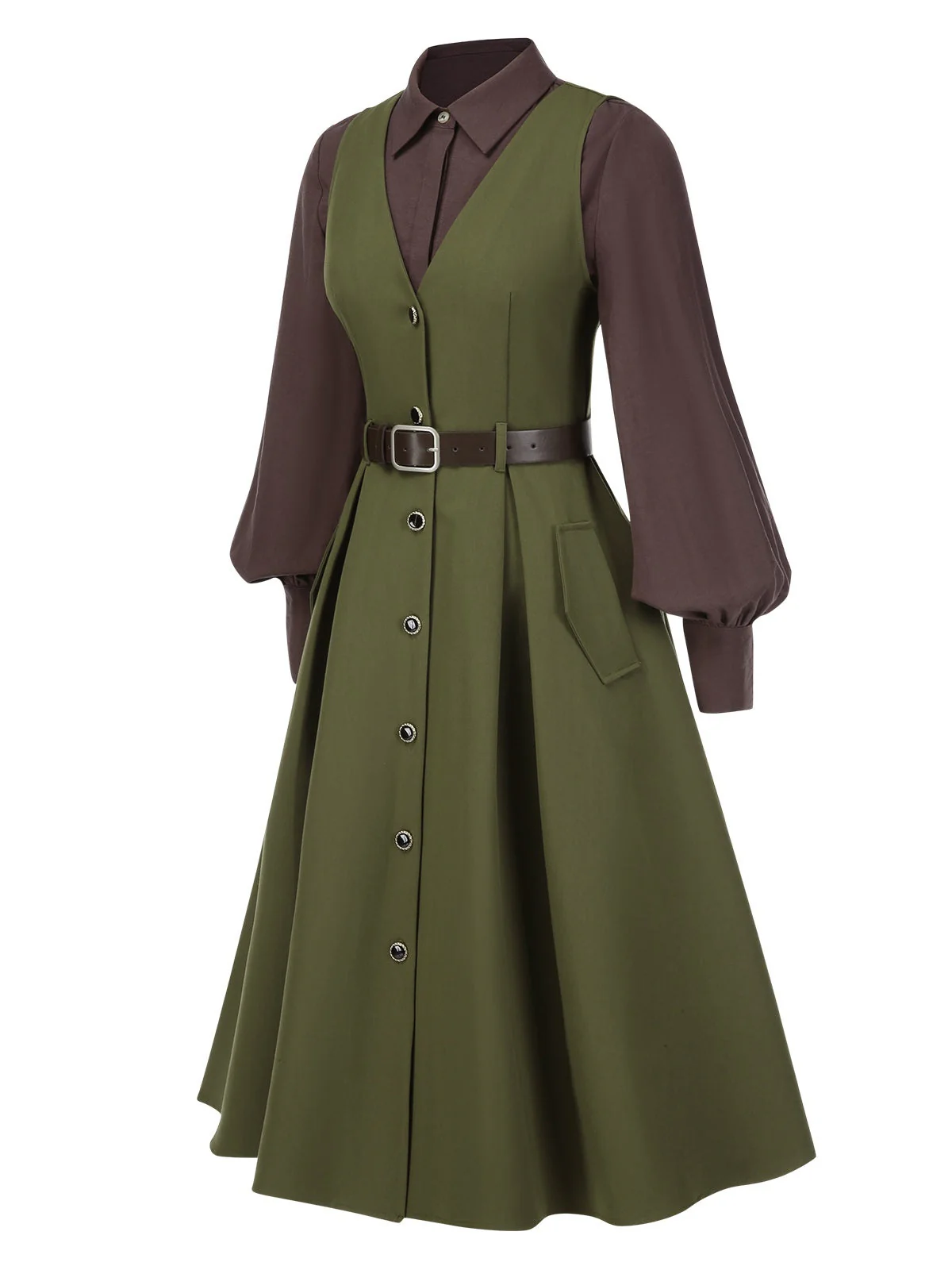 2PCS 1950er Laternenhülle Bluse & Taschen Weste Kleid - Image 4