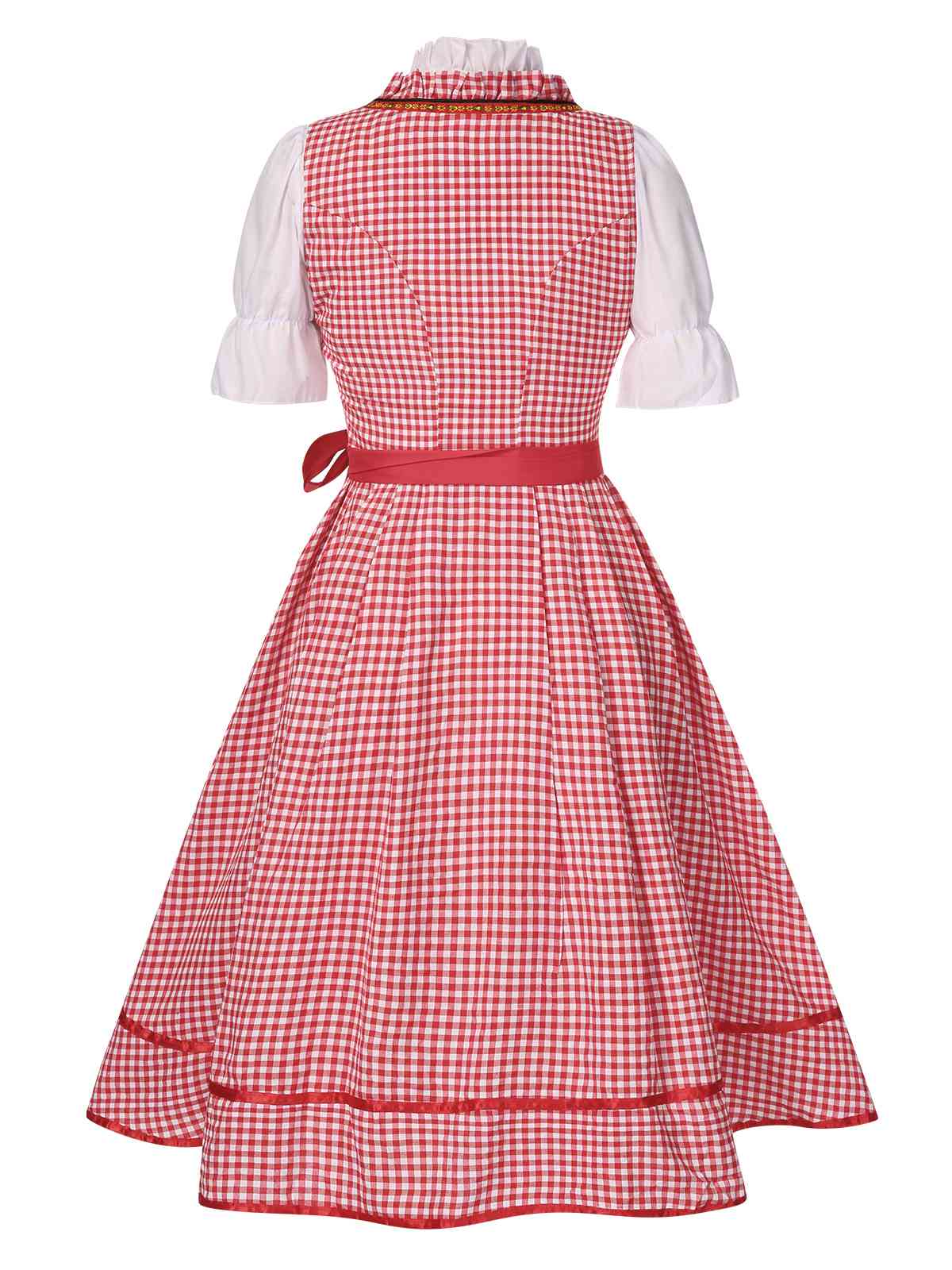 2PCS 1950er Oktoberfest Dirndl Weiß Top & Rot Plaid Kleid & Rot Schürze - Image 3
