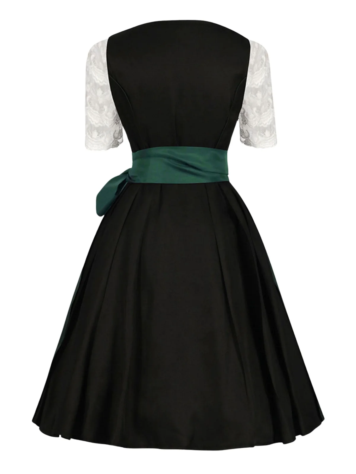 2PCS 1950er Oktoberfest Dirndl Weiß Top & Schwarz Kleid & Grün Schürze - Image 2