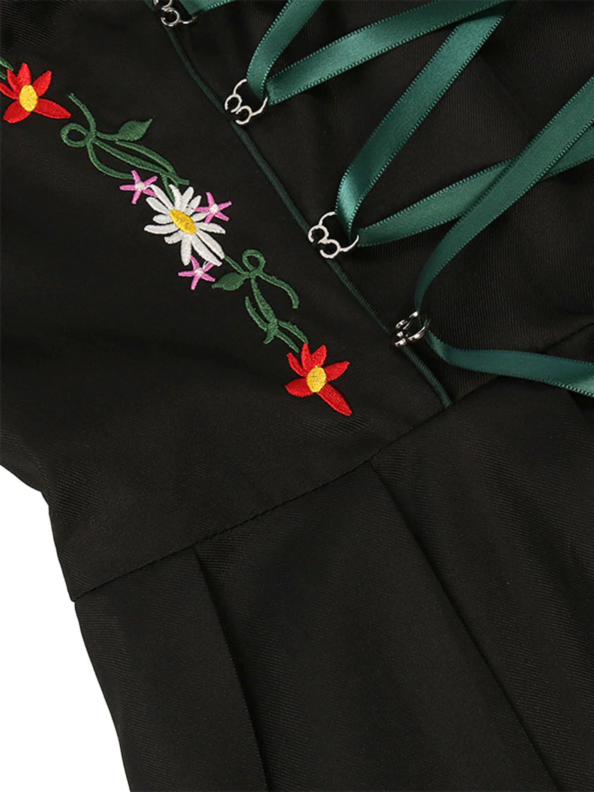 2PCS 1950er Oktoberfest Dirndl Weiß Top & Schwarz Kleid & Grün Schürze - Image 4