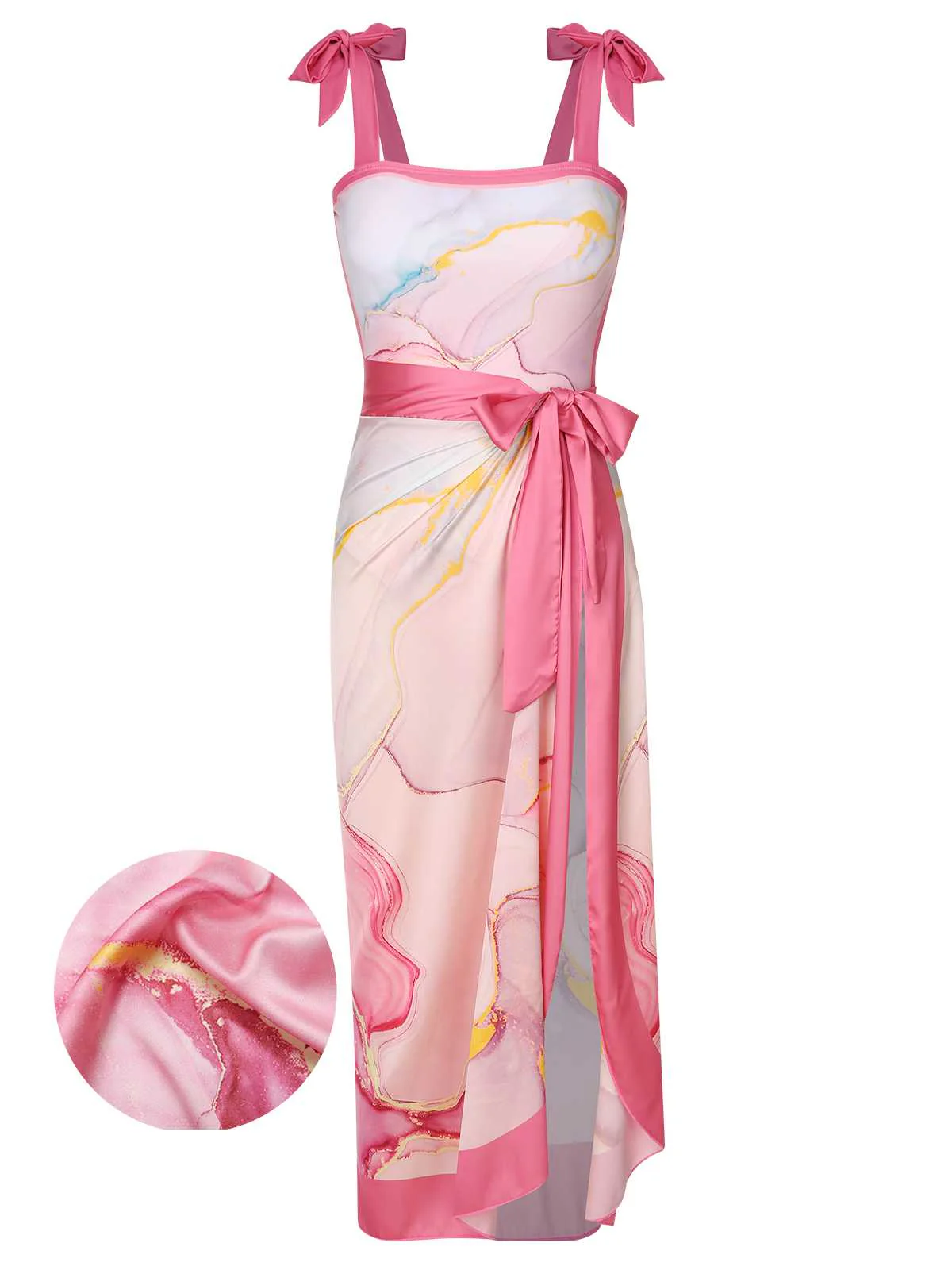 2PCS 1950er Rosa Print Badeanzug & Cover-Up - Image 2