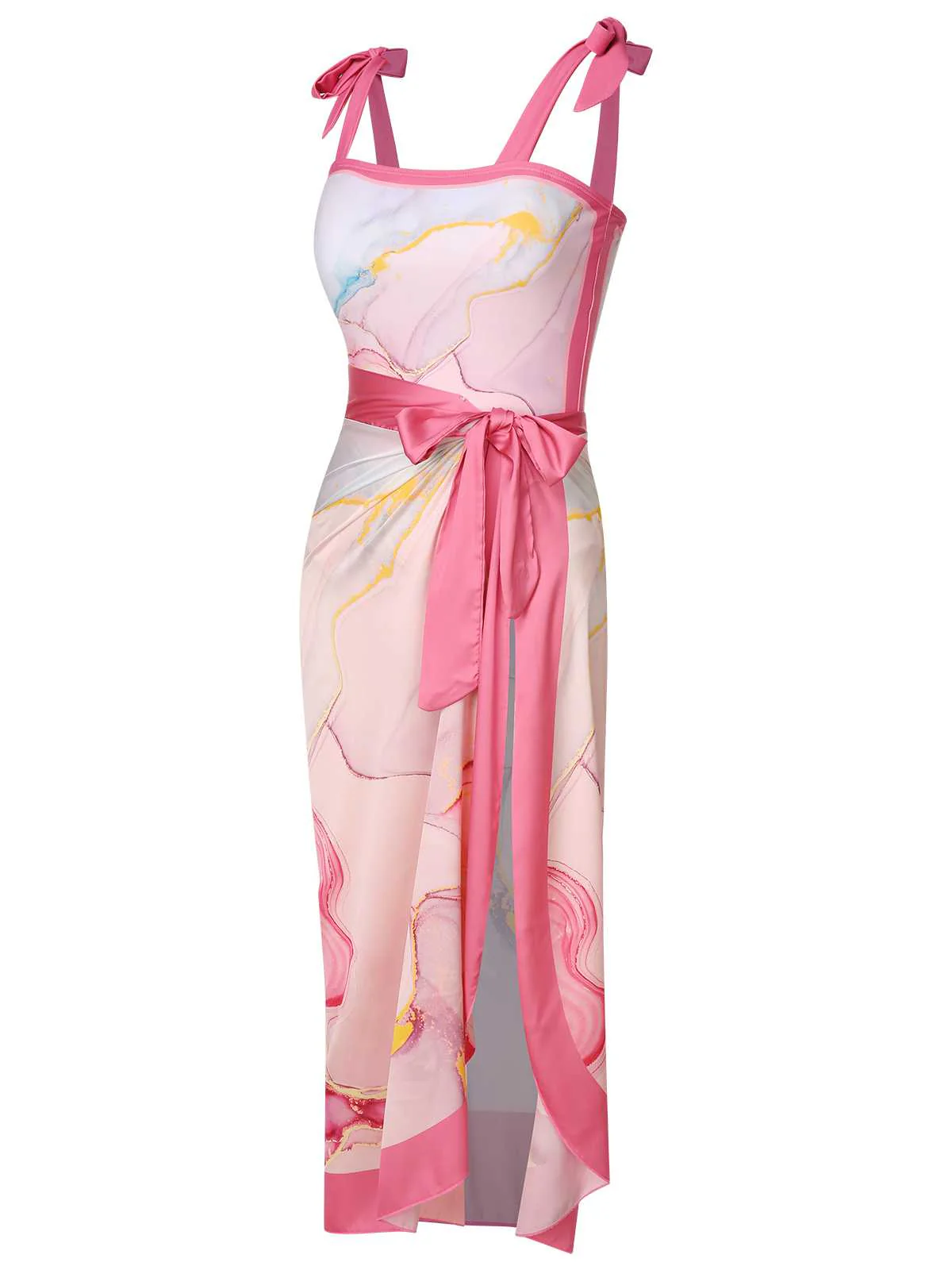 2PCS 1950er Rosa Print Badeanzug & Cover-Up - Image 4
