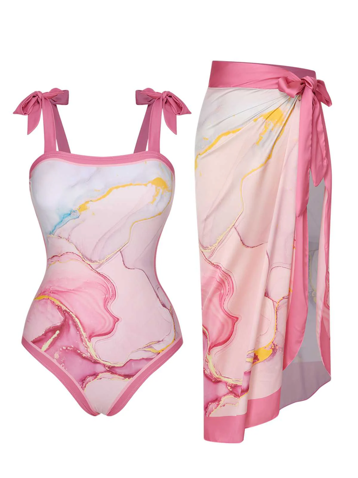 2PCS 1950er Rosa Print Badeanzug & Cover-Up - Image 6