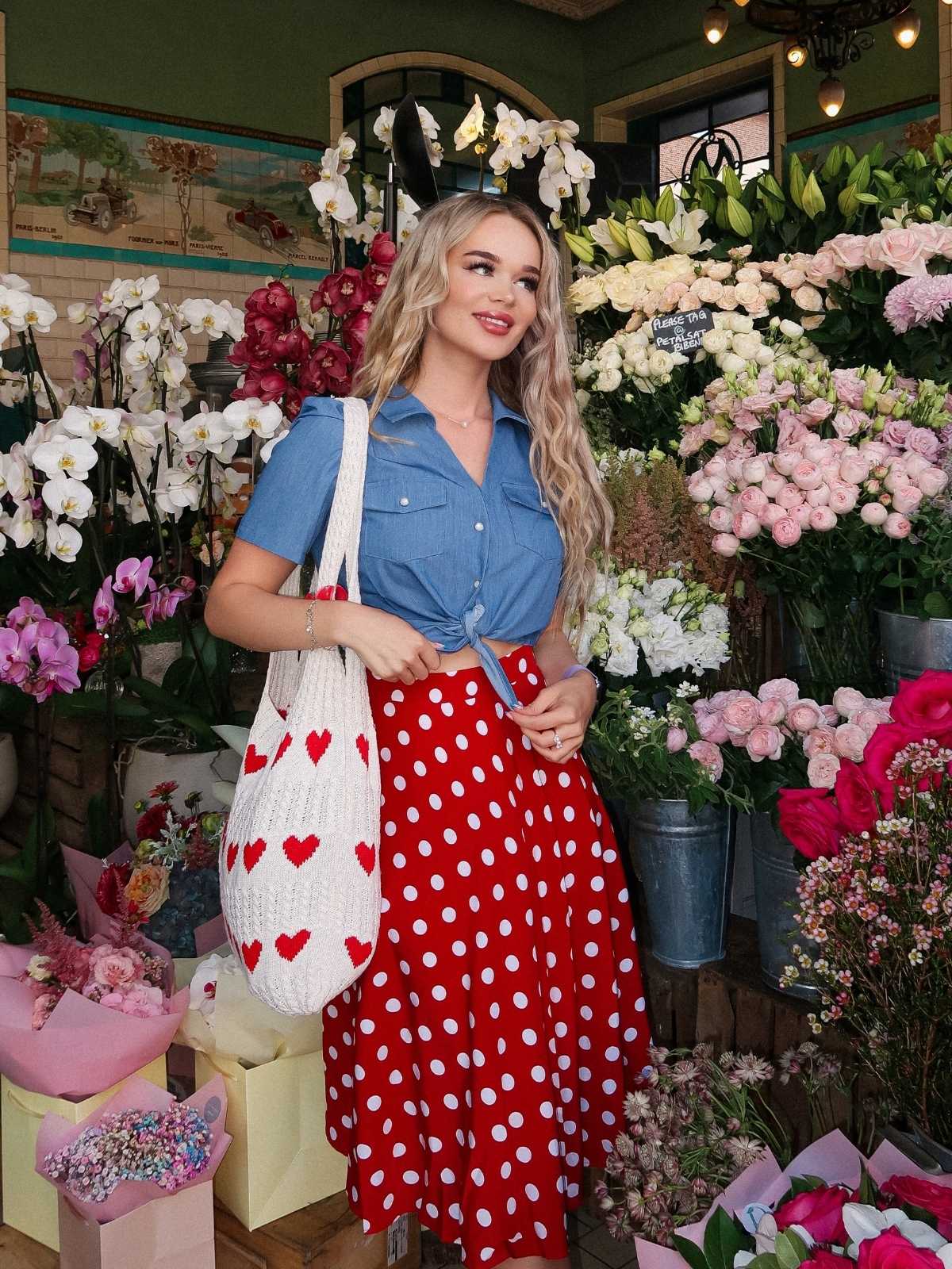 2PCS 1950er Solide Bluse & Polka Dots Rock - Image 2