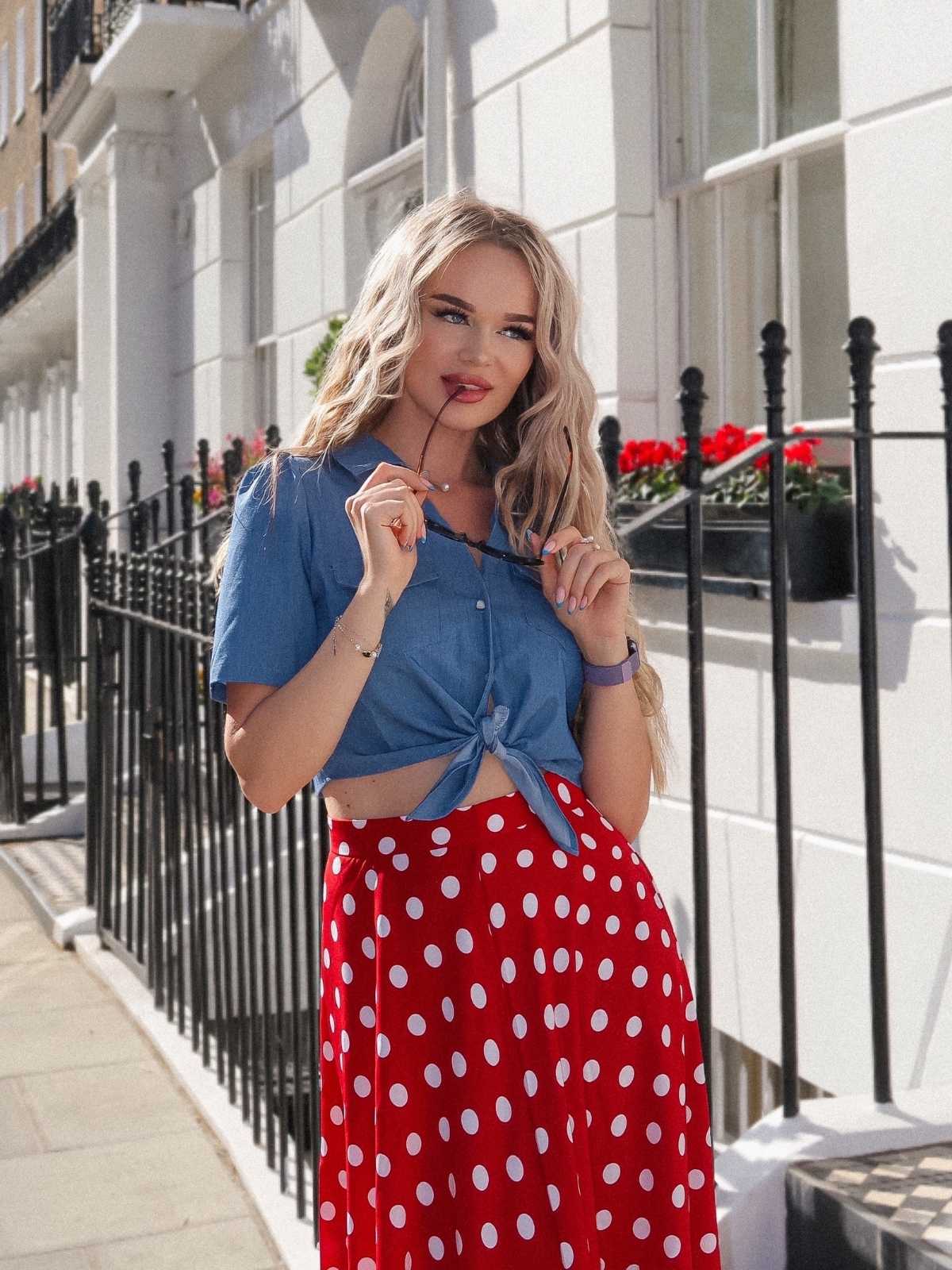 2PCS 1950er Solide Bluse & Polka Dots Rock - Image 4