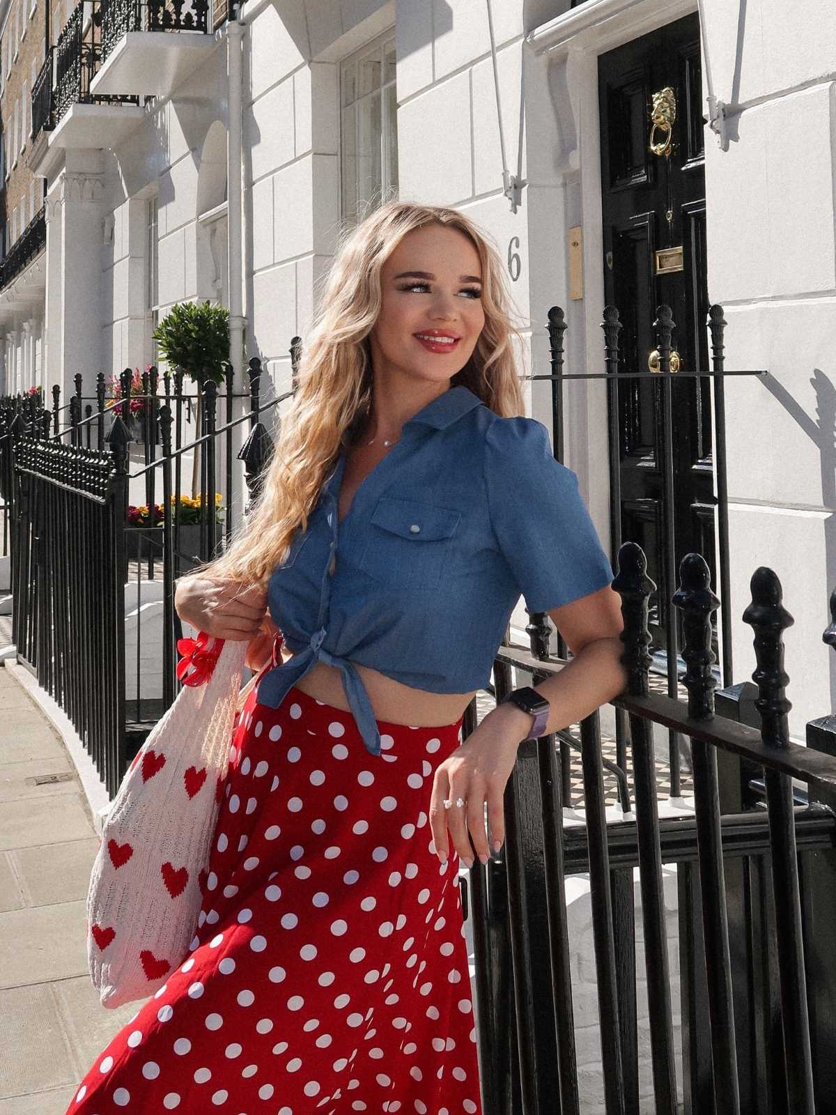 2PCS 1950er Solide Bluse & Polka Dots Rock - Image 5