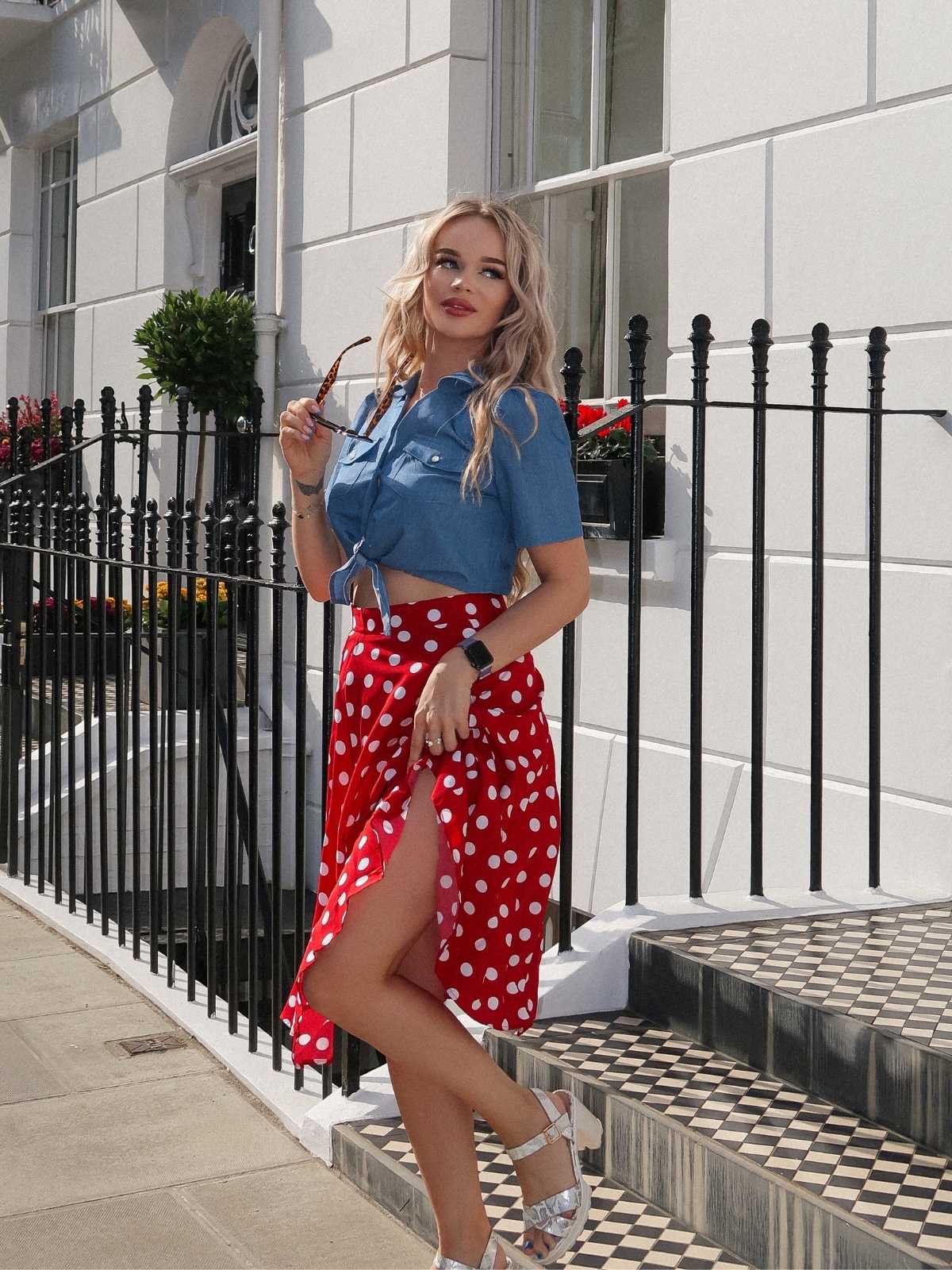 2PCS 1950er Solide Bluse & Polka Dots Rock - Image 6