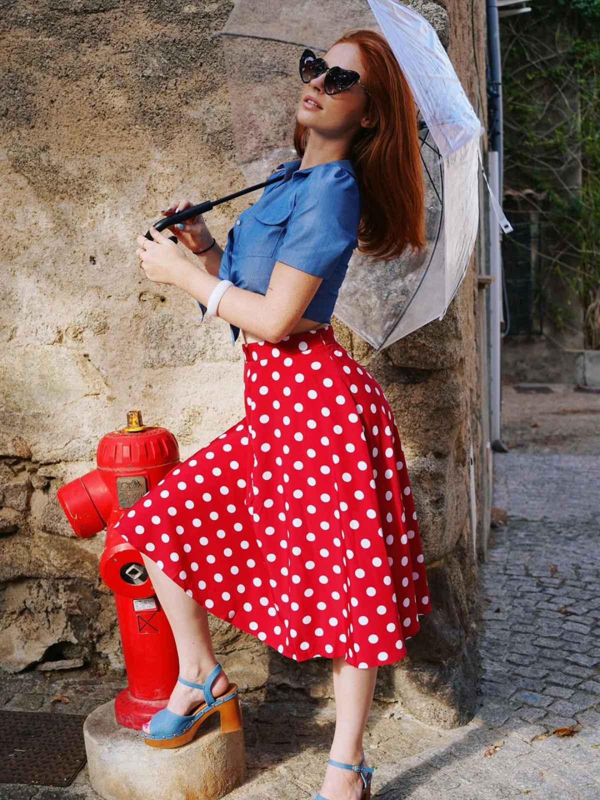2PCS 1950er Solide Bluse & Polka Dots Rock - Image 2
