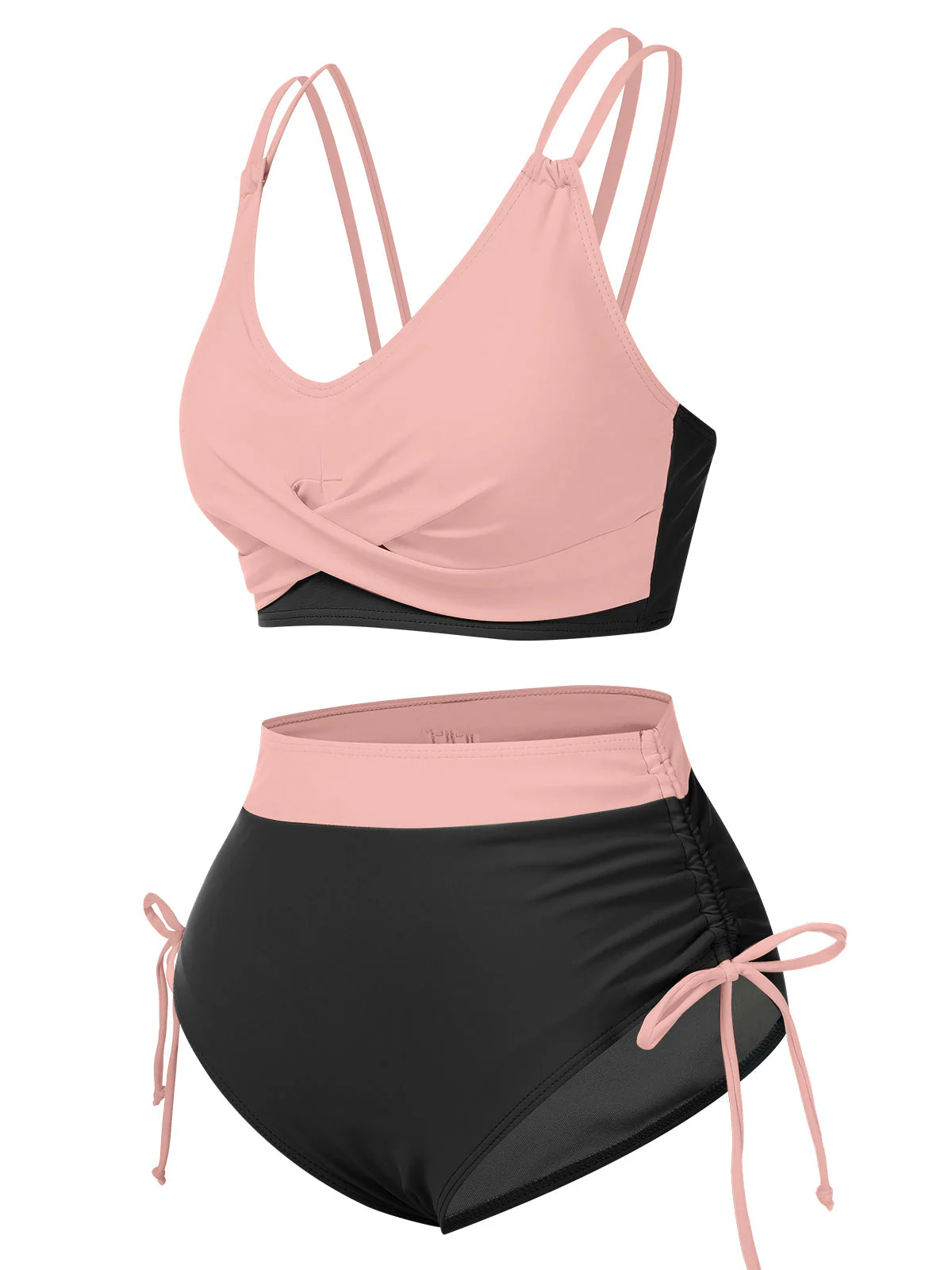 2PCS 1950er Solide Knot Patchwork Bikini Set - Image 2