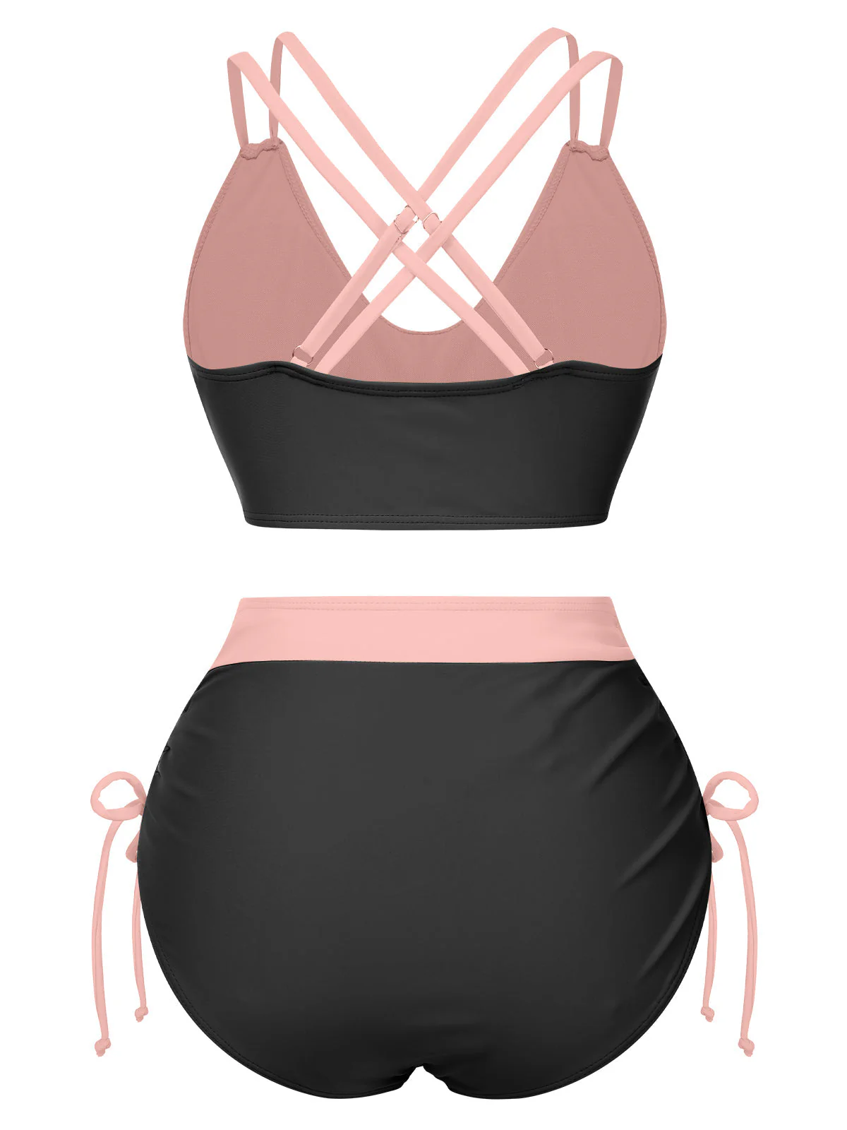 2PCS 1950er Solide Knot Patchwork Bikini Set - Image 3