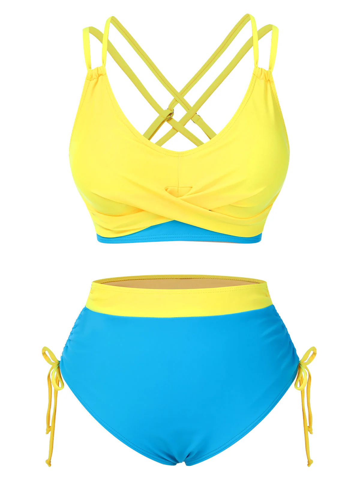 2PCS 1950er Solide Knot Patchwork Bikini Set - Image 5