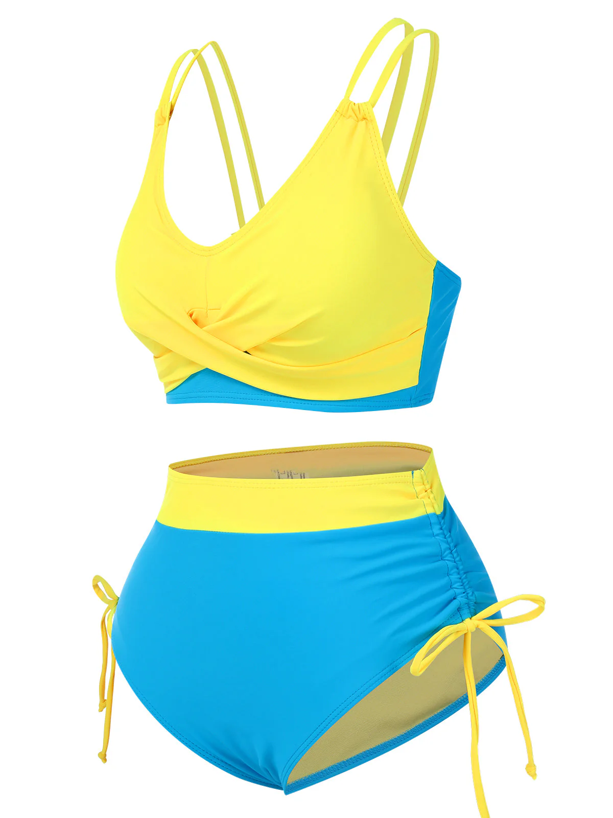 2PCS 1950er Solide Knot Patchwork Bikini Set - Image 6