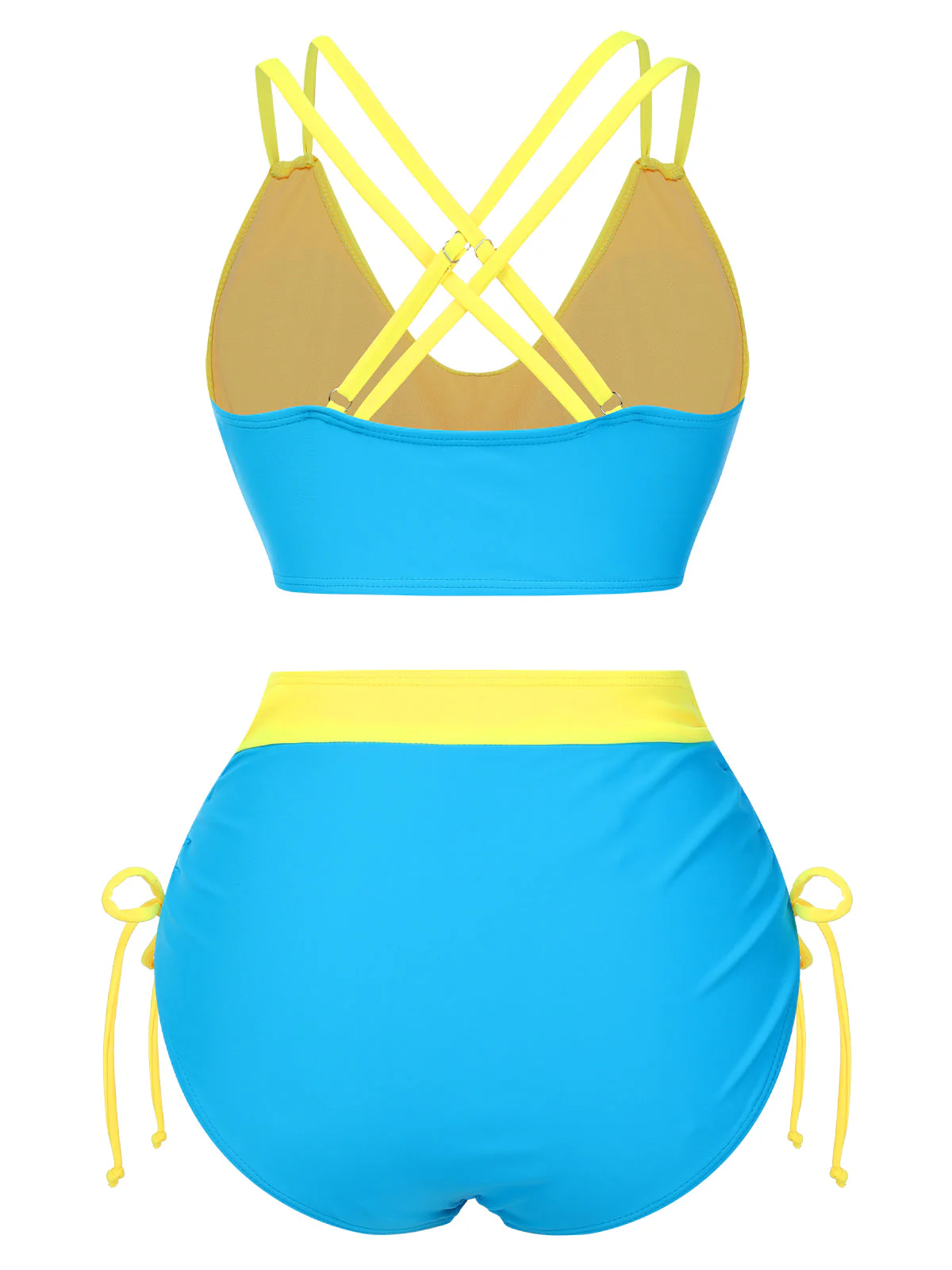 2PCS 1950er Solide Knot Patchwork Bikini Set - Image 7
