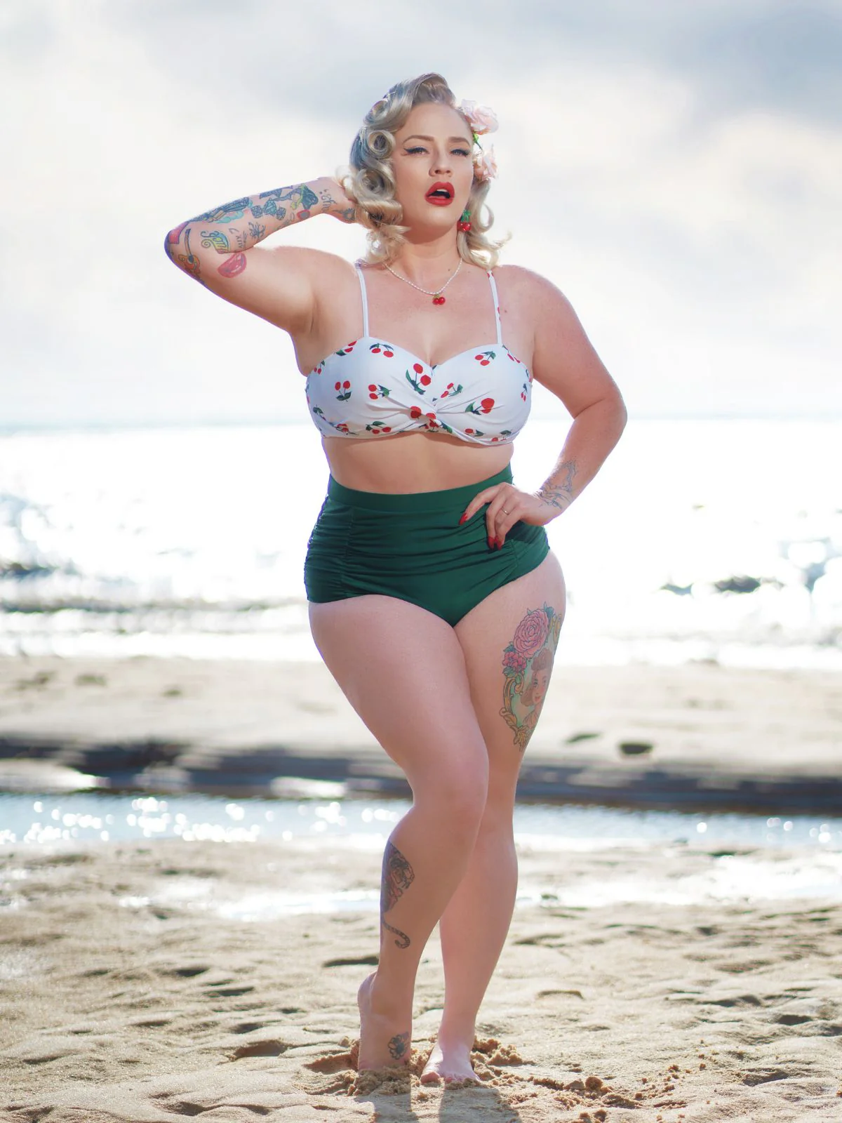 2PCS 1950s Cherry Halter Bikini Set - Image 2