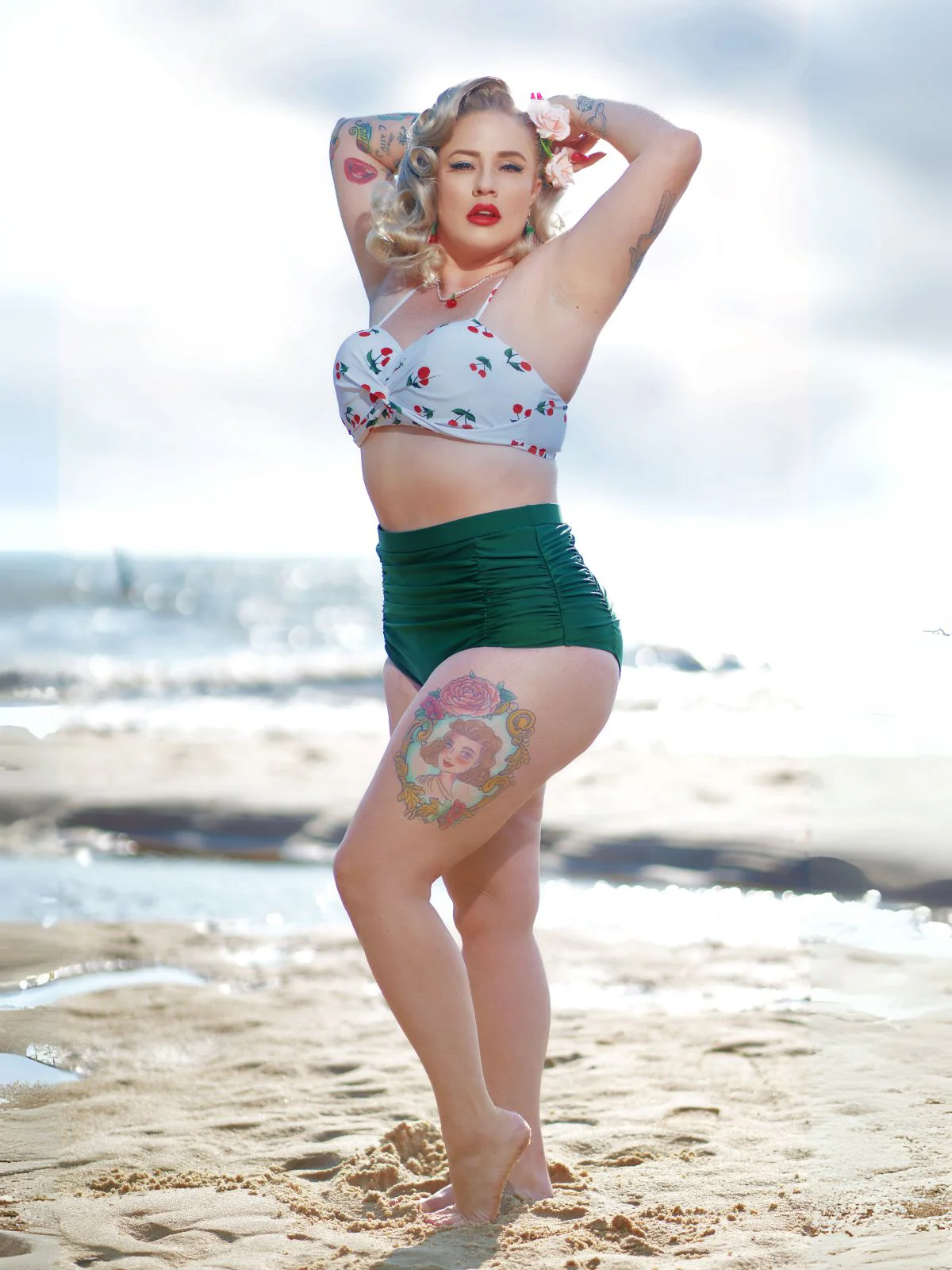 2PCS 1950s Cherry Halter Bikini Set - Image 2