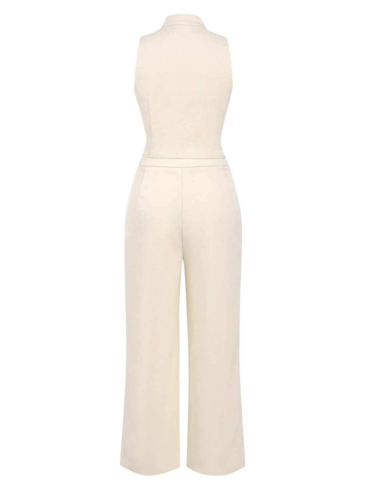 2PCS 1960er Beige Geknöpftes Top & Weites Bein Hose - Image 2