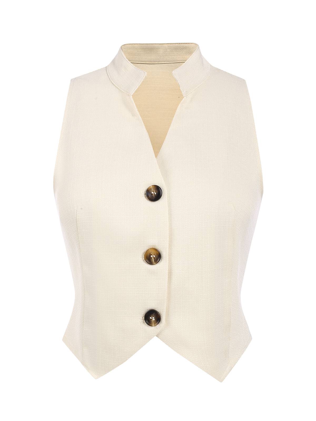 2PCS 1960er Beige Geknöpftes Top & Weites Bein Hose - Image 4