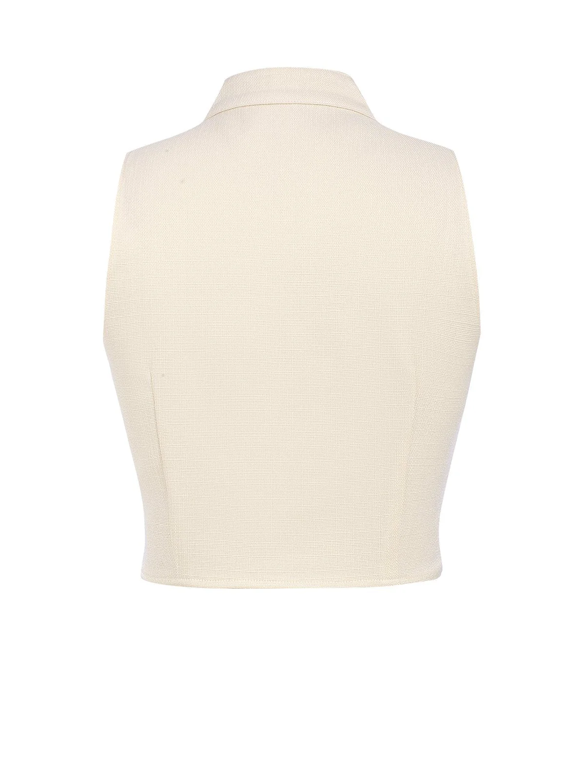 2PCS 1960er Beige Geknöpftes Top & Weites Bein Hose - Image 5