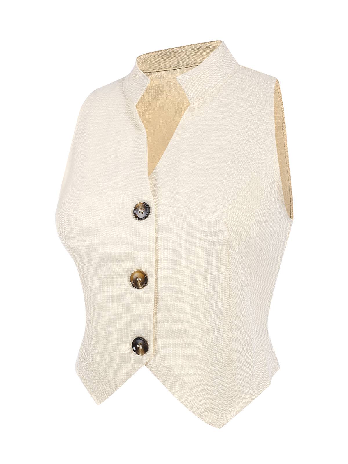 2PCS 1960er Beige Geknöpftes Top & Weites Bein Hose - Image 6