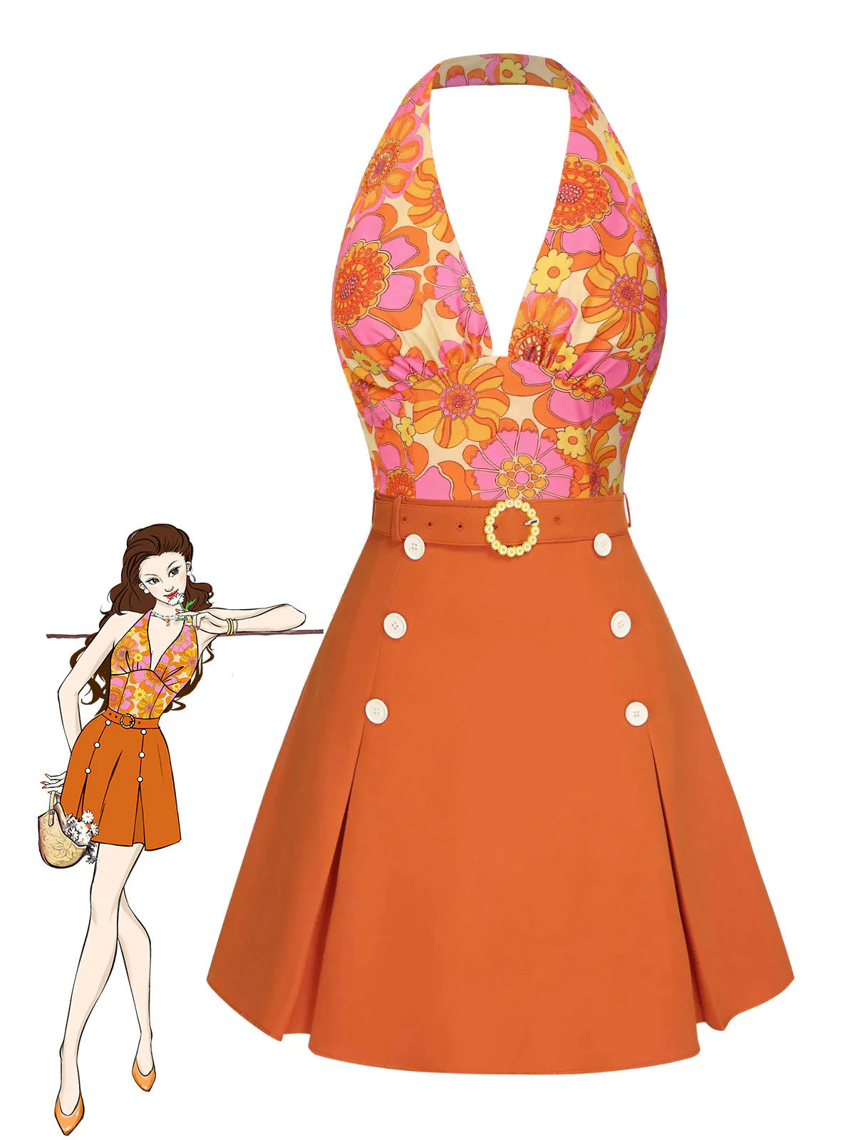 2PCS 1960er Blumen Halfter Top & Solide Rock - Image 2