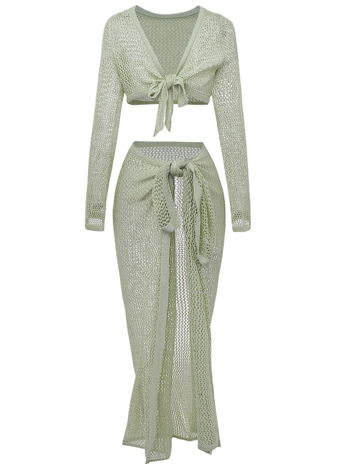 2PCS 1960er Häkel Langarm Strand Cover-Up Set - Image 2