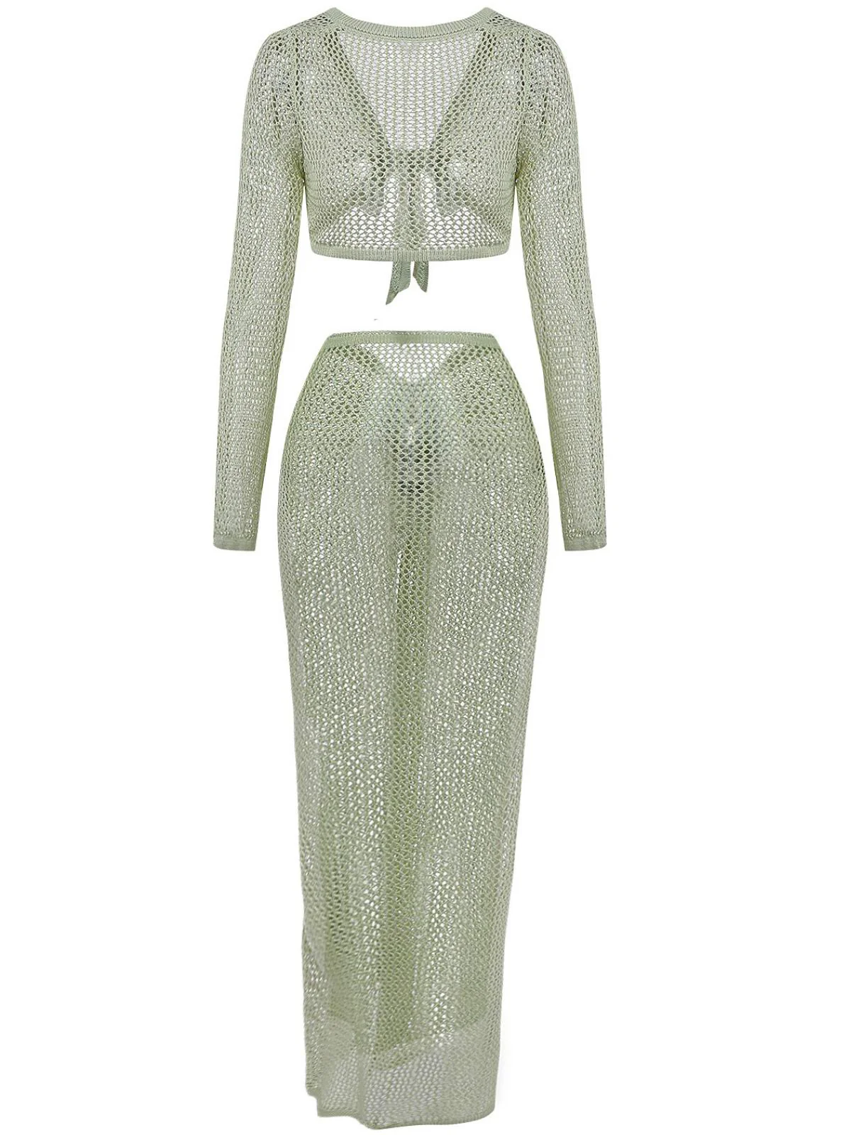 2PCS 1960er Häkel Langarm Strand Cover-Up Set - Image 3