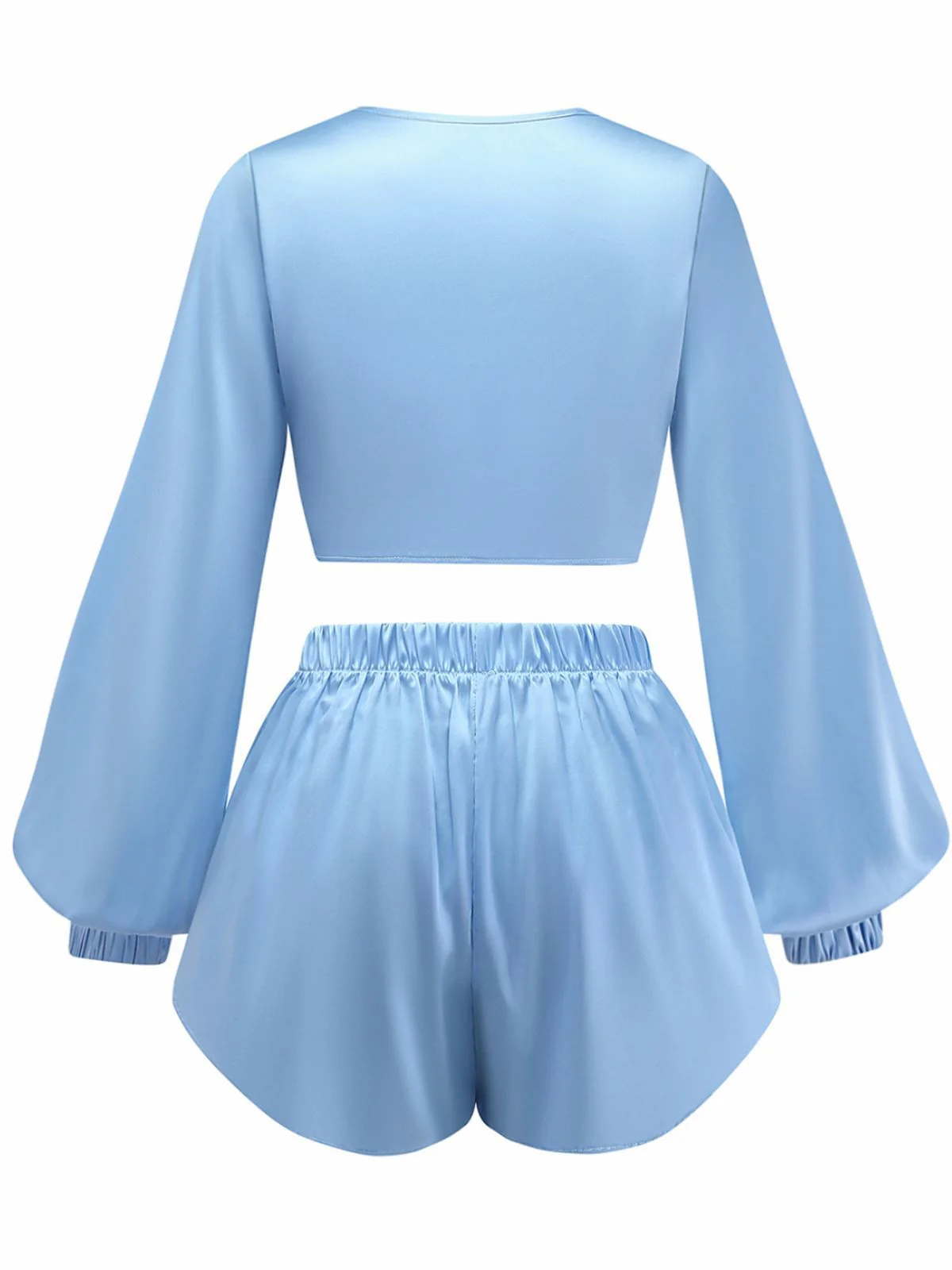 2PCS 1960er Satin Vorne-gebunden Kurz Top & Shorts - Image 2