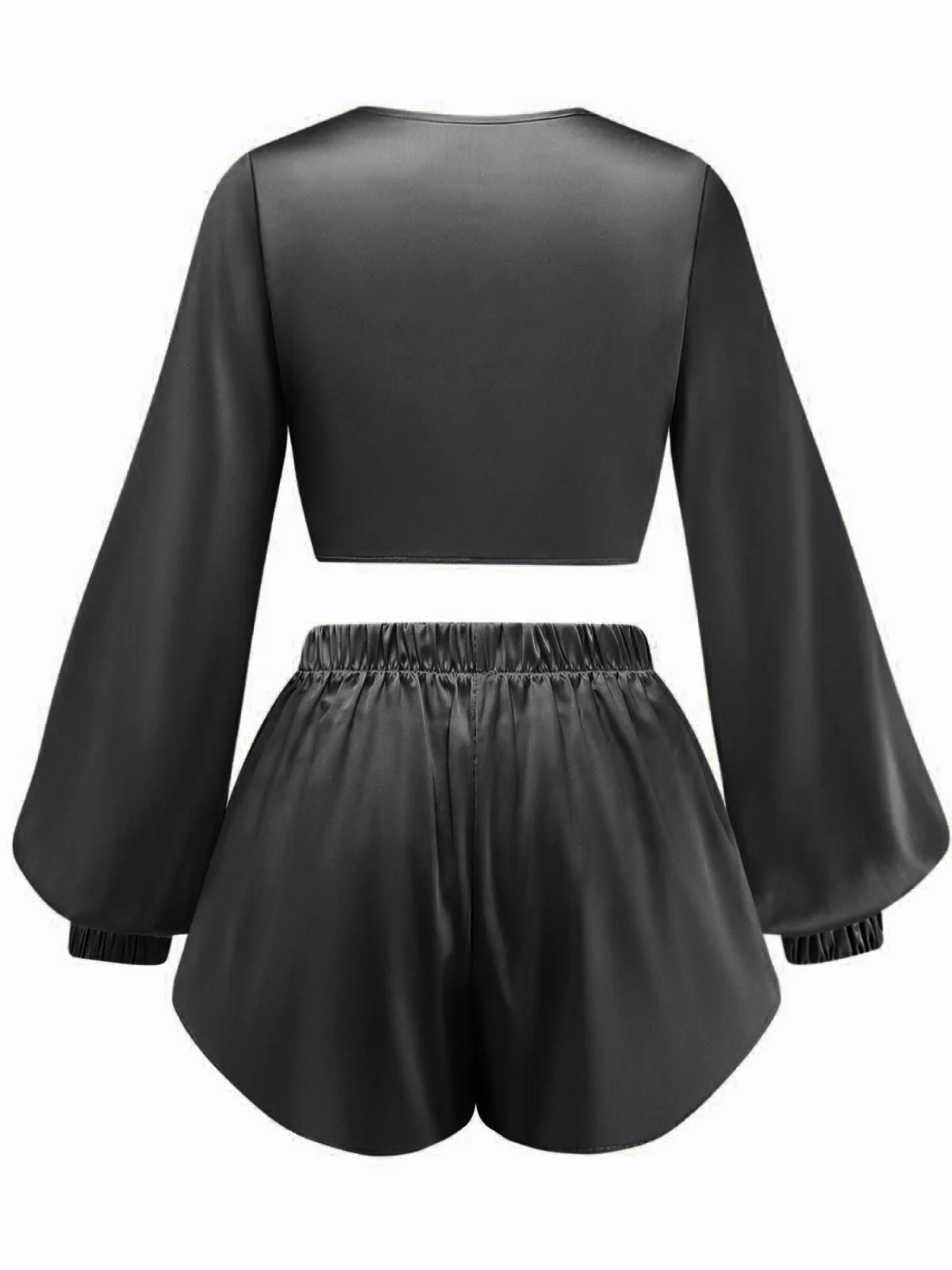2PCS 1960er Satin Vorne-gebunden Kurz Top & Shorts - Image 7