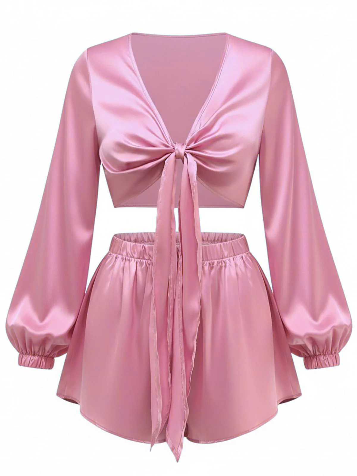 2PCS 1960er Satin Vorne-gebunden Kurz Top & Shorts - Image 8