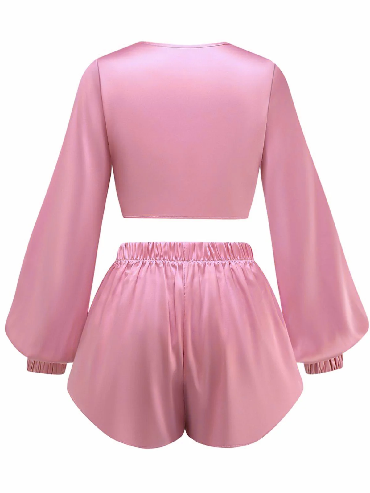 2PCS 1960er Satin Vorne-gebunden Kurz Top & Shorts - Image 9