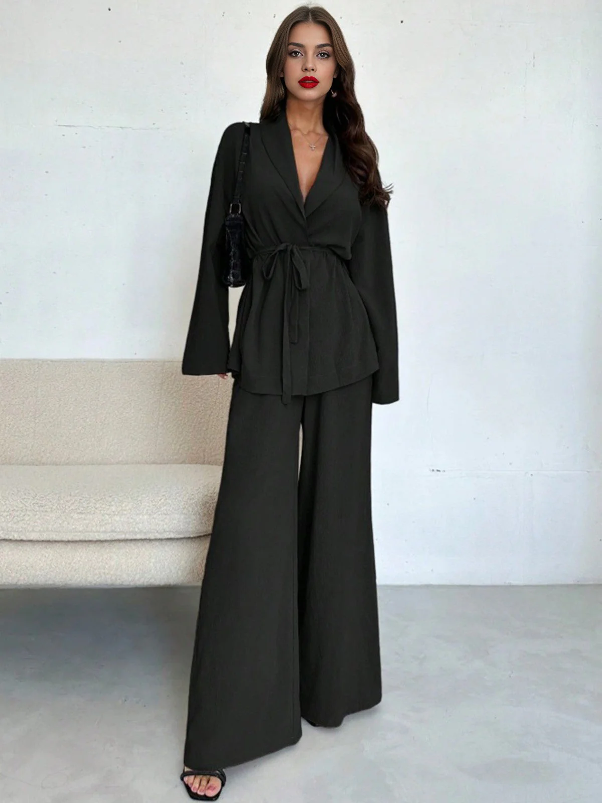2PCS 1960er Solide Schnürung Blazer & Hose Set - Image 3