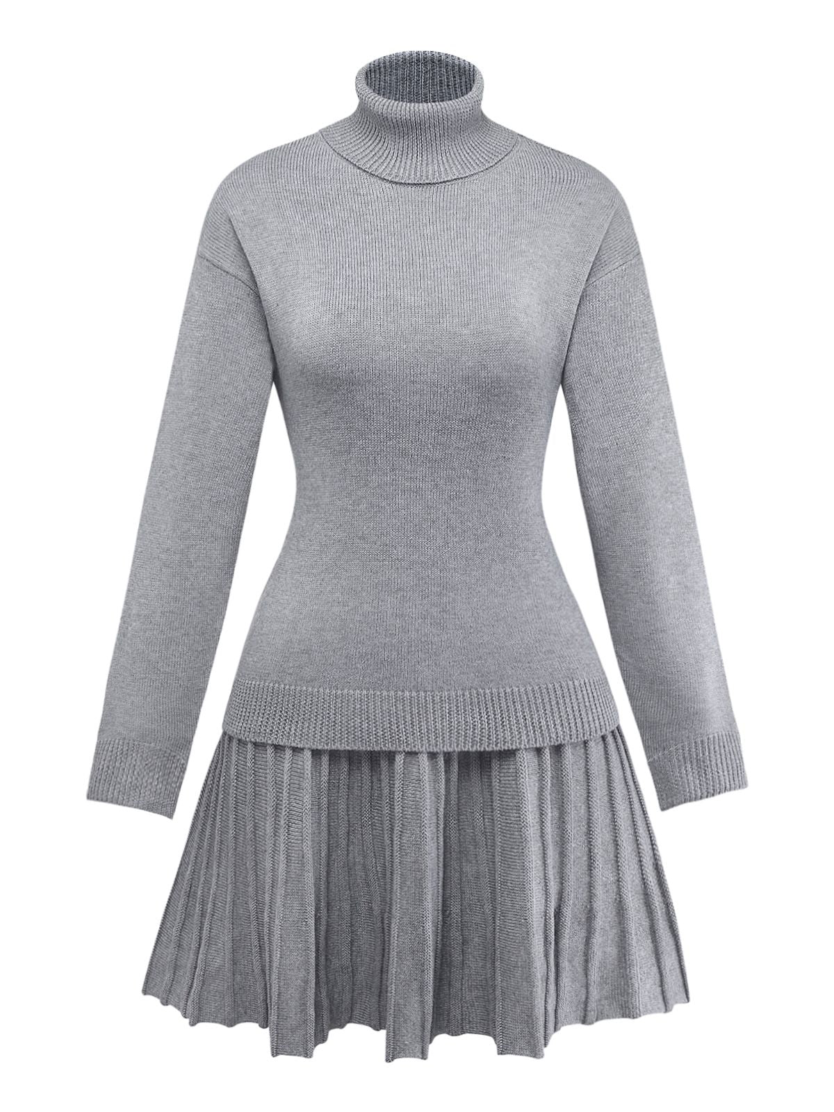 2PCS 1960er Stricken Rollkragen Pullover & Plissiertes Rock - Image 2