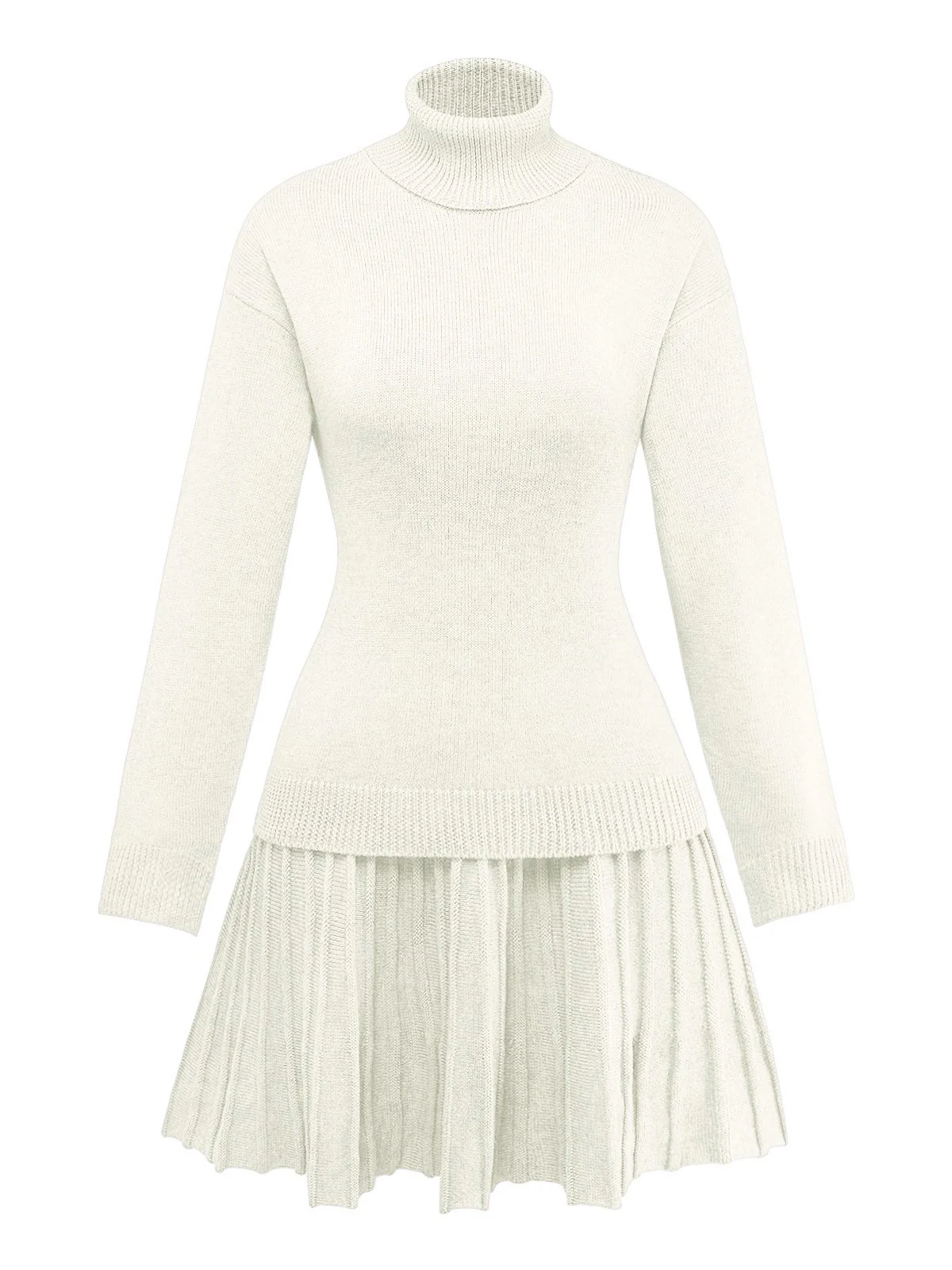 2PCS 1960er Stricken Rollkragen Pullover & Plissiertes Rock - Image 8
