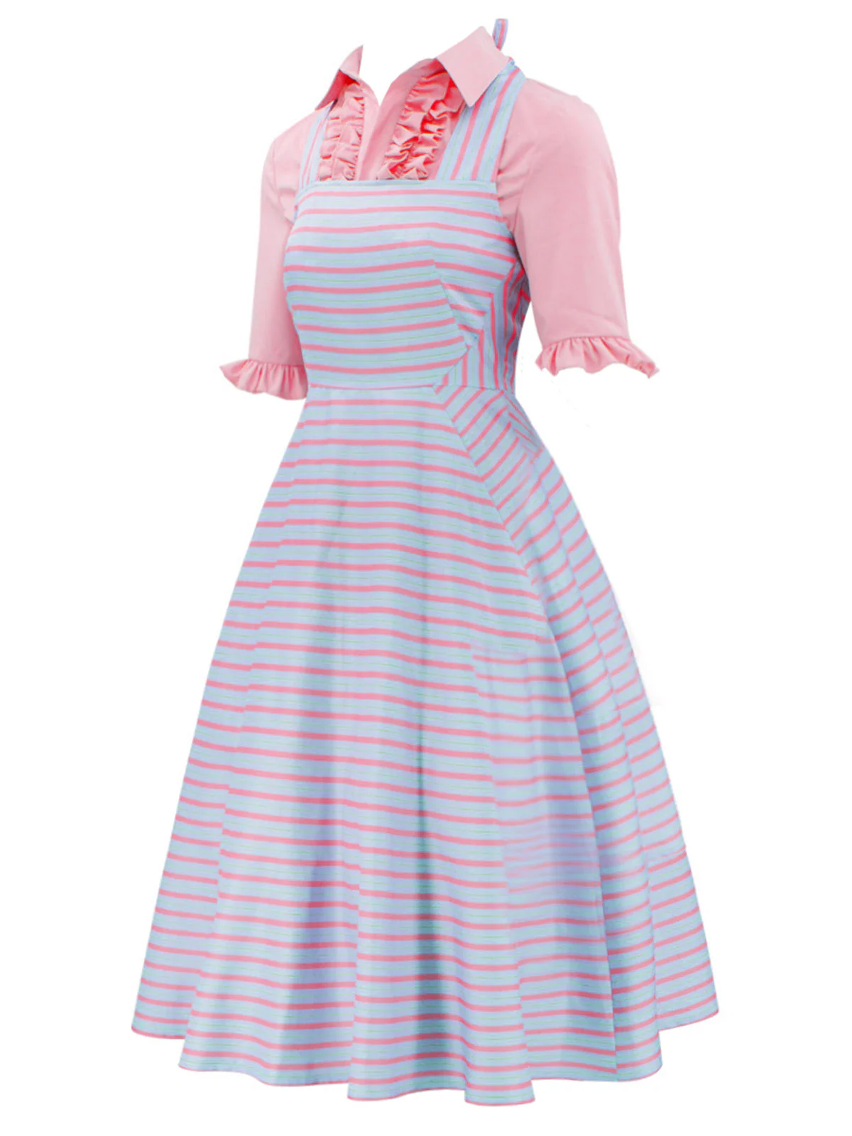 2PCS 1960er Glinda Wicked Solide Bluse & Unregelmäßige Streifen Kleid - Image 2