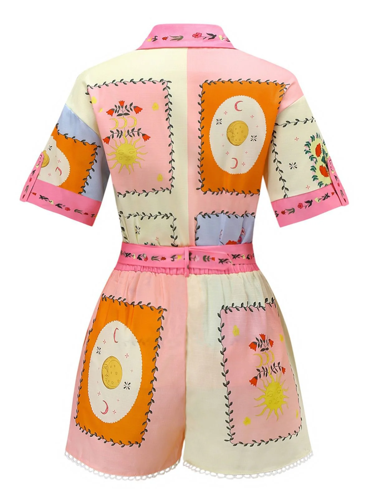 2PCS 1970er Boho Blumen Bluse & Gürtel Shorts - Image 2