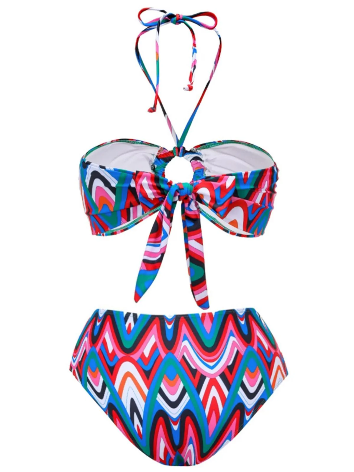2PCS 1970er Fransendruck Schnürung Halter Bikini Set & Cover-Up - Image 3