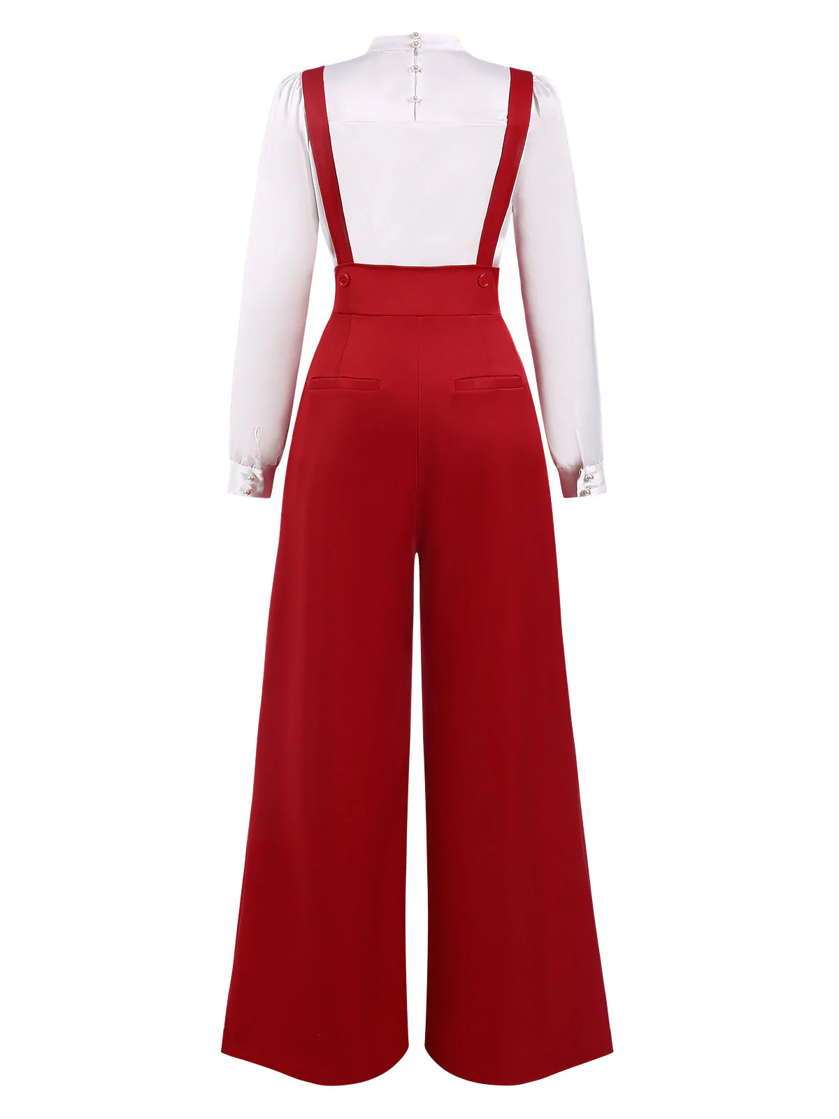 2PCS 1970er Satin Hoher Hals Bluse & Träger Hosen - Image 5