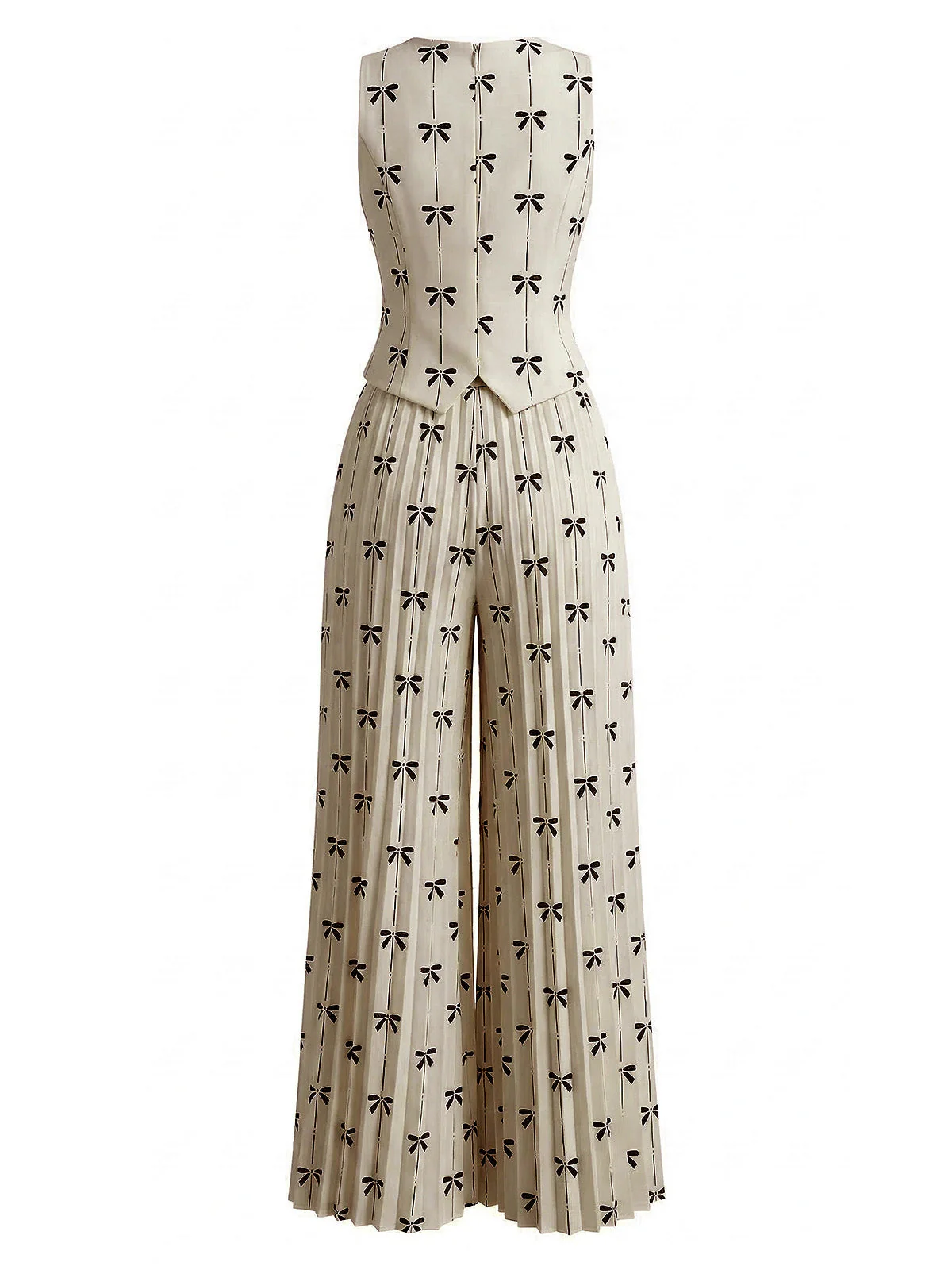 2PCS Beige 1940er Schleife Ärmellose Weste & Plissierte Hose - Image 3