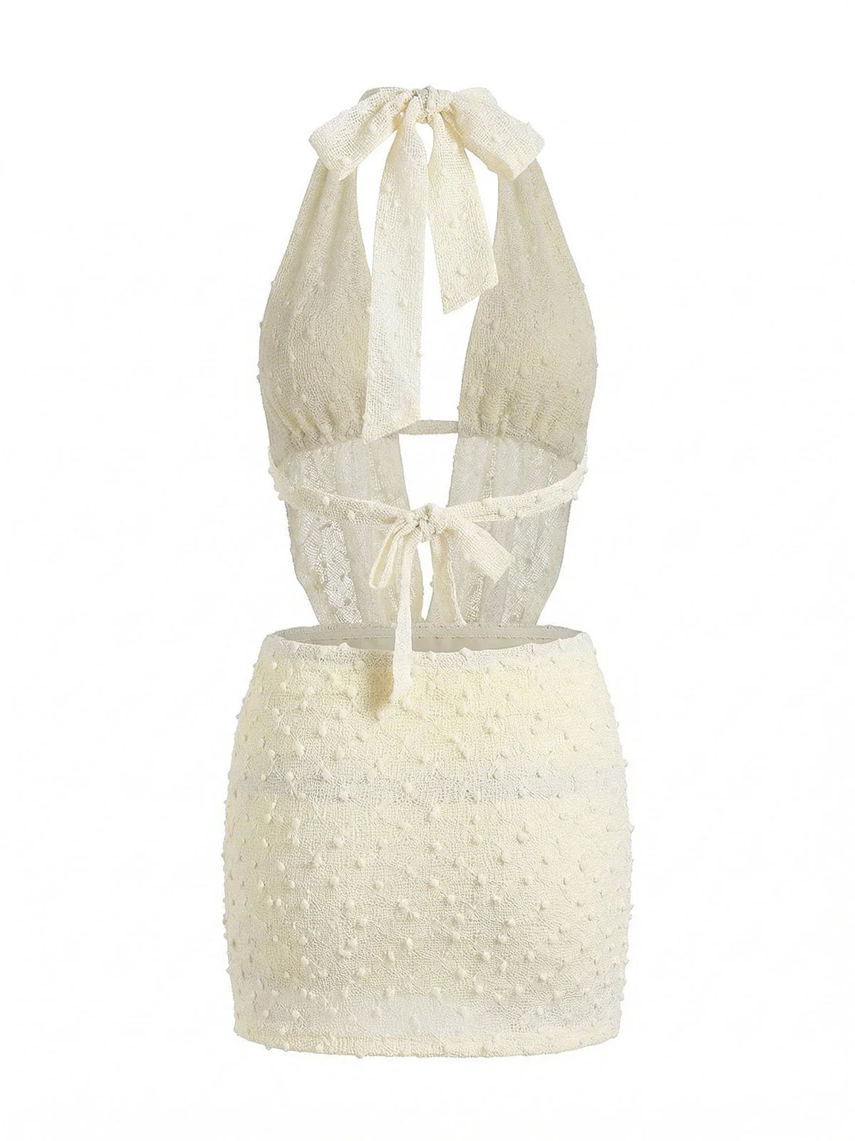 2PCS Beige 2000er Halter Rückenfrei Schnür Rock Set - Image 4