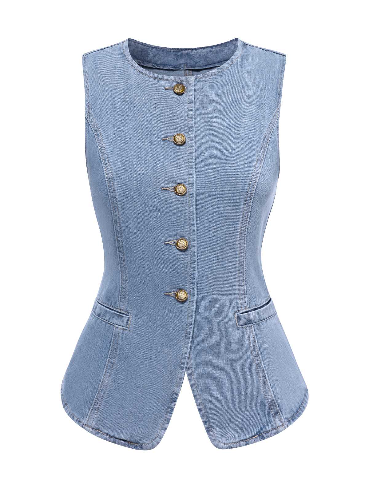 2PCS Blau 1940er Ärmellos Weste & Weites-Bein Denim Jeans - Image 4