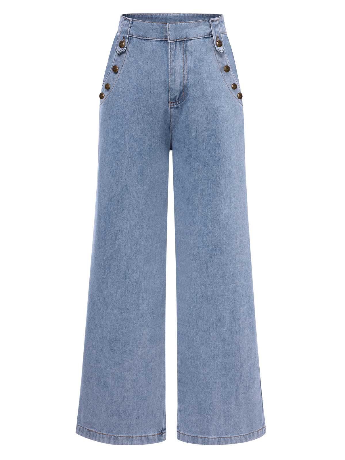 2PCS Blau 1940er Ärmellos Weste & Weites-Bein Denim Jeans - Image 7