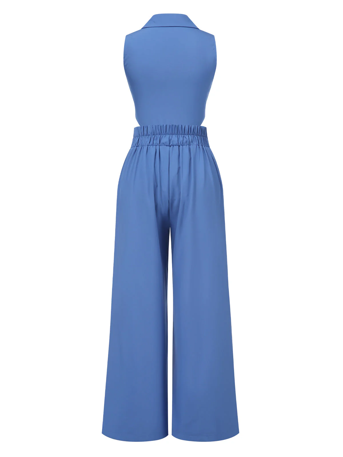 2PCS Blau 1940er Solide Top & Weites-Bein Hosen - Image 3