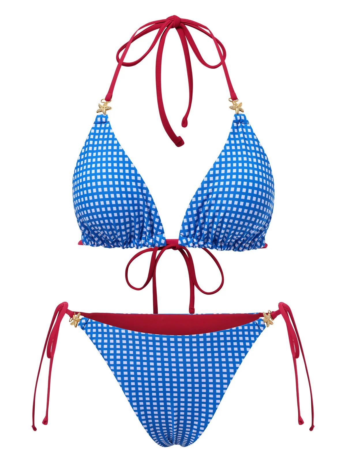 2PCS Blau 1950er Halter Plaid Legierungsstern Bikini Set & Shorts - Image 2