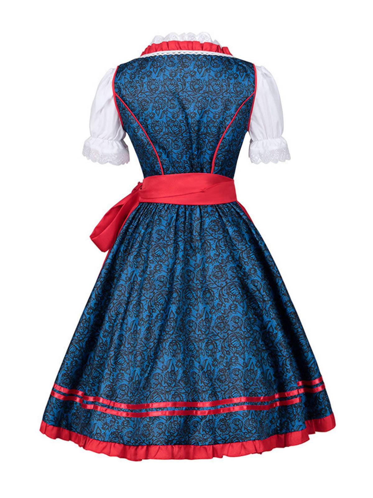 2PCS Blau 1950er Oktoberfest Dirndl Kleid & Rot Schürze - Image 3