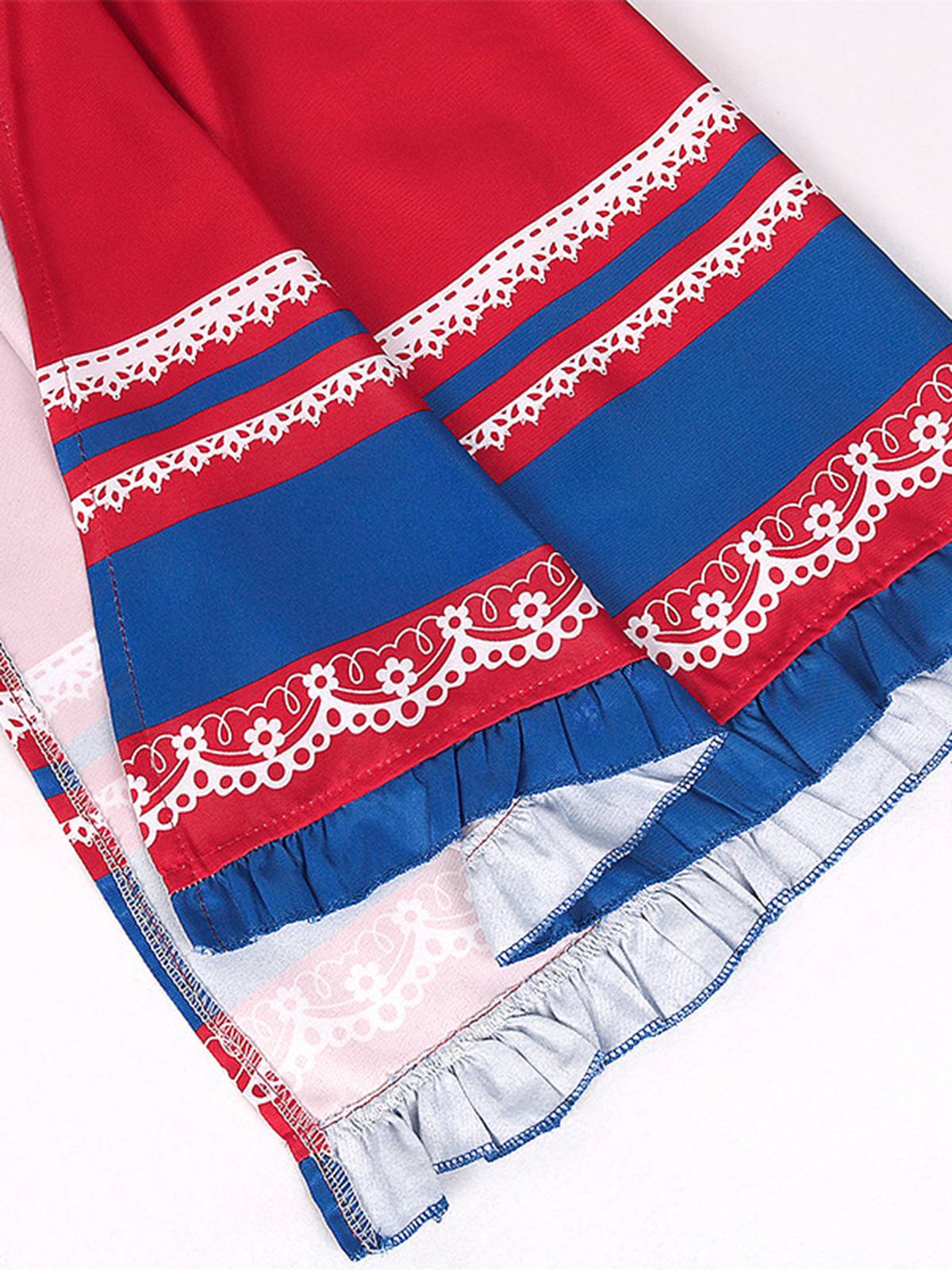 2PCS Blau 1950er Oktoberfest Dirndl Kleid & Rot Schürze - Image 7