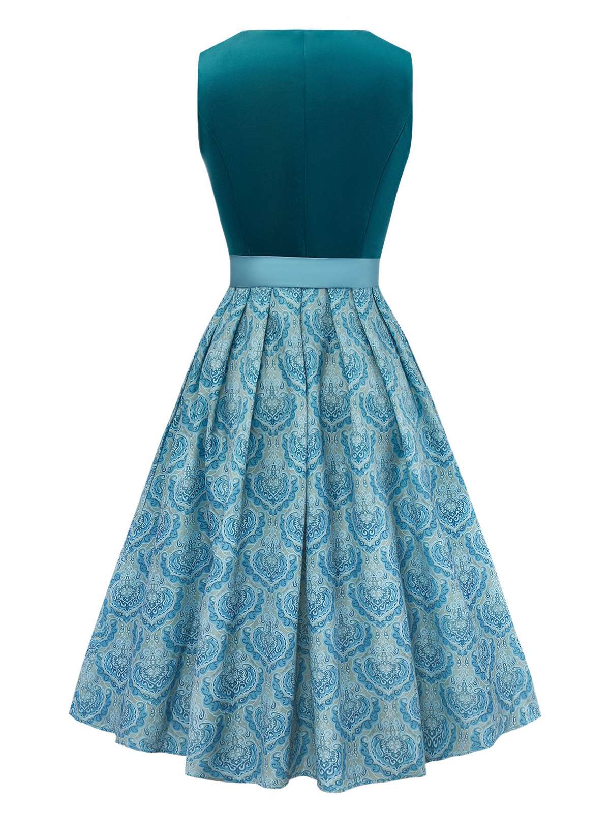 2PCS Blau 1950er Oktoberfest Flanell Blumen Kleid & Satin Schürze - Image 2