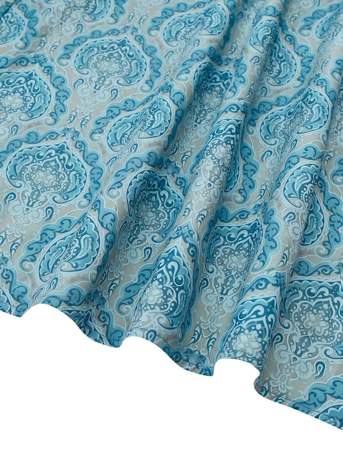 2PCS Blau 1950er Oktoberfest Flanell Blumen Kleid & Satin Schürze - Image 4