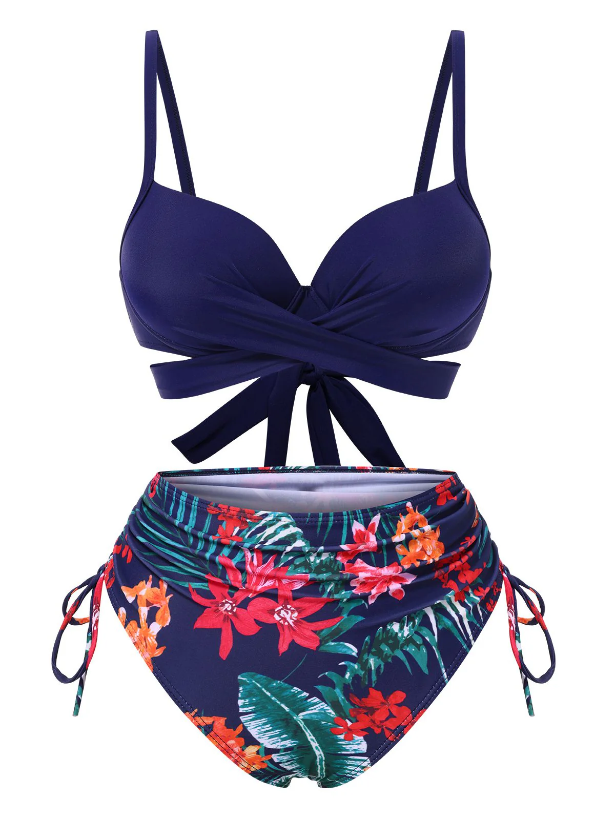 2PCS Blau 1960er Blumen Pflanze Drucken Bikini Set & Cover-Up - Image 2
